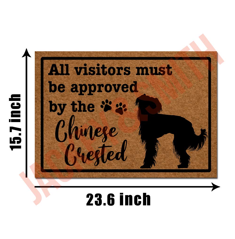 Jackey&Smith Funny Welcome Doormat - Non-Slip Entrance Rug for Doors (23.6x15.7 Inch) | Approved Chinese Crested Design | Durable Felt Fabric for Home, Office & Balcony | Perfect Gift for Dog Lovers