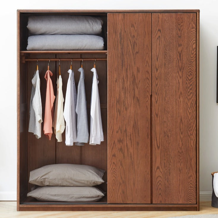 Solid Oak Wood Sliding Door Wardrobe Closet - Modern & Spacious Storage for Bedroom, Walk-In Closet, or Living Room Organization