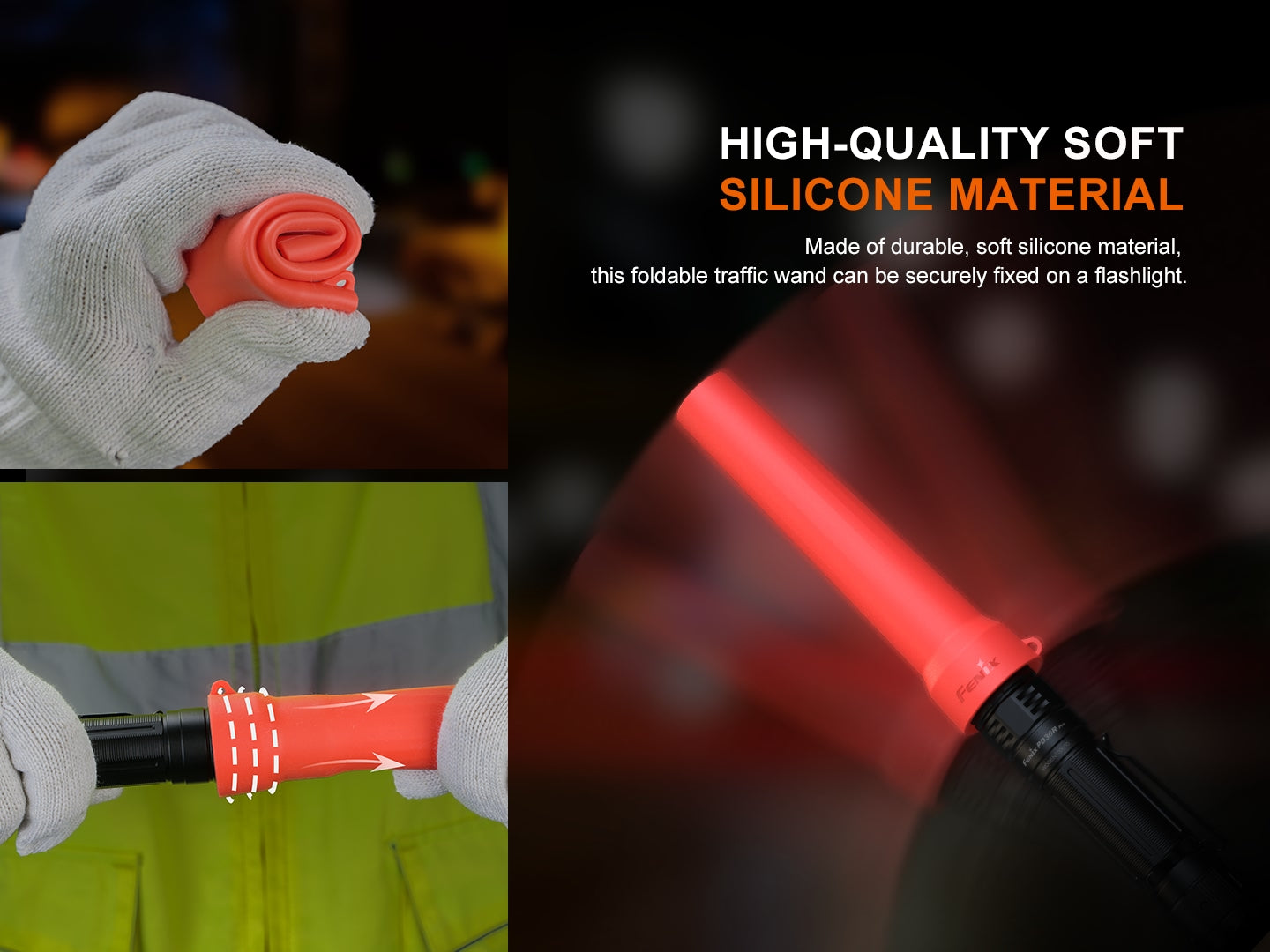 Fenix AOT 03 Soft Silicone Traffic Wand - High Visibility Safety Baton for Roadside Emergencies & Nighttime Construction Work