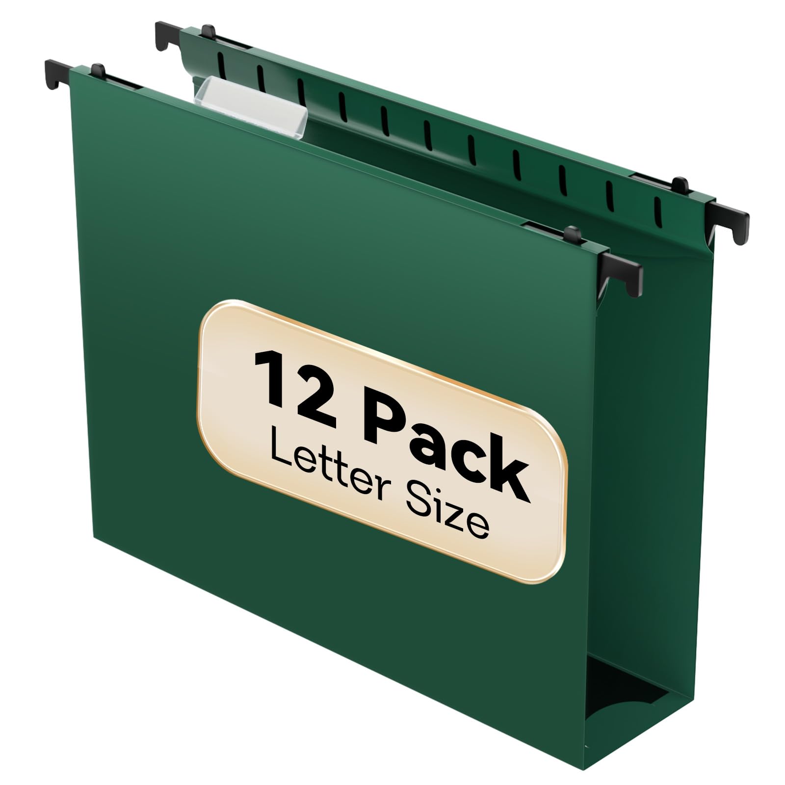 Extra Capacity Plastic Hanging File Folders - 12 Pack Heavy Duty 2 Inch Expansion Reinforced Letter Size Filing Cabinet Folders | Hanging Organizer for Bulky Documents | Perfect for Office Filing, School Projects & Home Organization (Green)