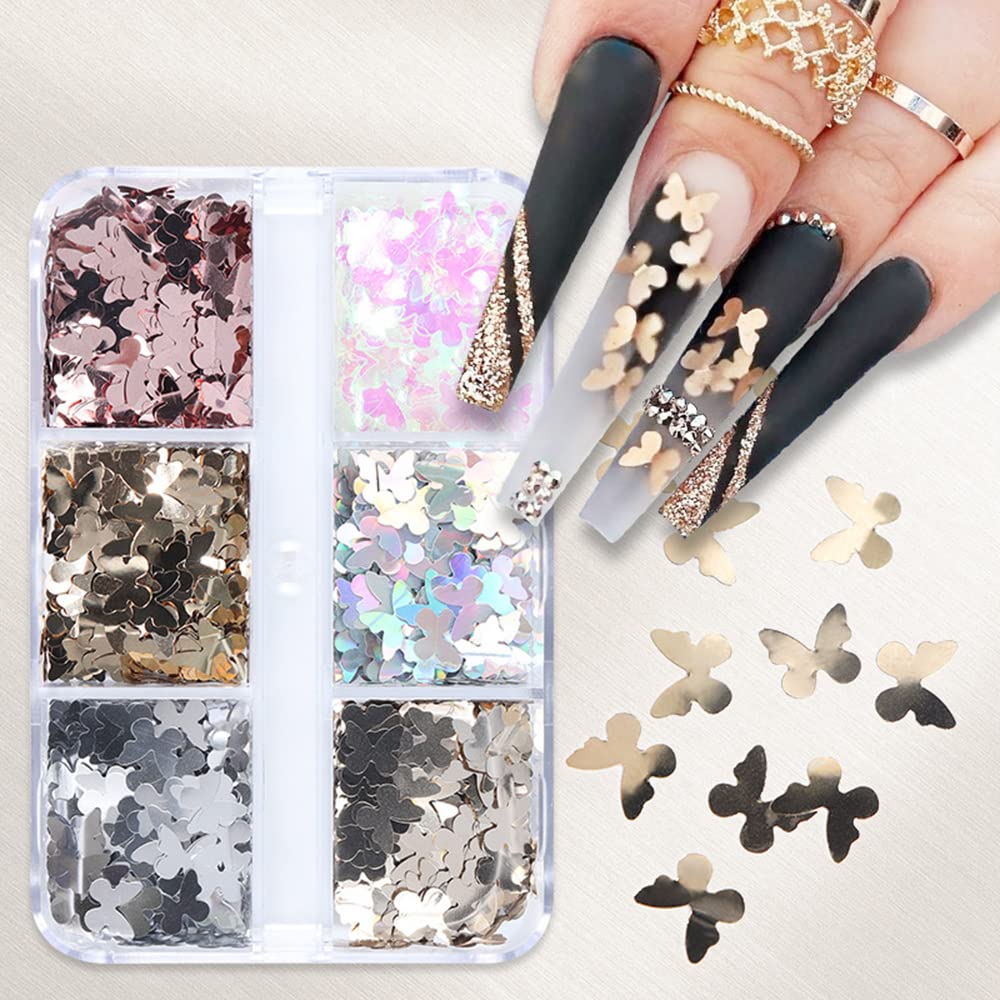 3D Holographic Butterfly Nail Art Glitters & Sequins - Sparkly Acrylic Nail Decorations for Women - Perfect for DIY Nail Art, Manicures, Pedicures & Nail Crafting Parties