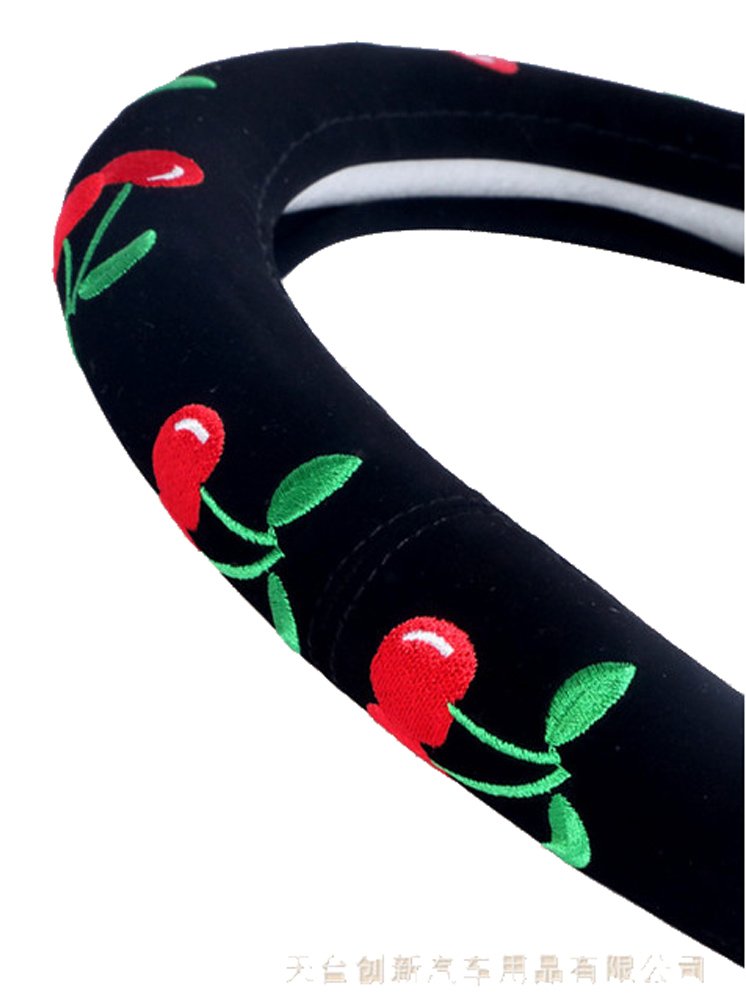 Mayco Bell Women's Cute Cherry Embroidery Car Steering Wheel Cover - Soft Grip, Universal Fit for Most Vehicles - Perfect for Daily Commute & Road Trips