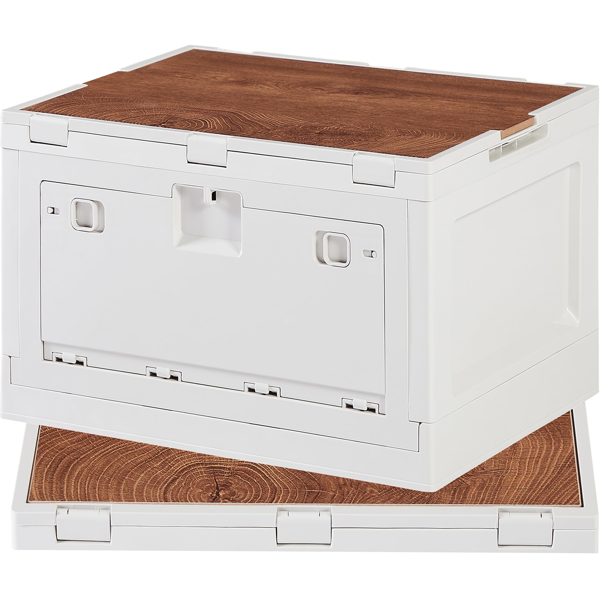VECELO 55 Qt Collapsible Storage Bins with Lids - Large Foldable Plastic Organizer Box with Handles & 2 Side Doors - Portable Camping Storage Container for Outdoor Gear, Home Organization, Travel & RV - Beige