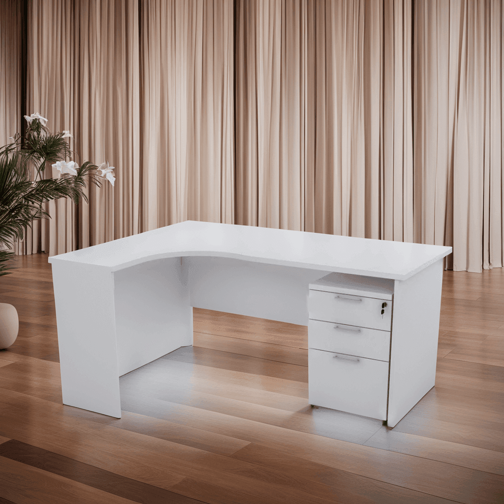 L-Shaped Study Desk with Mobile Pedestal - Modern Home Office Computer Workstation for Small Spaces, Gaming & Remote Work