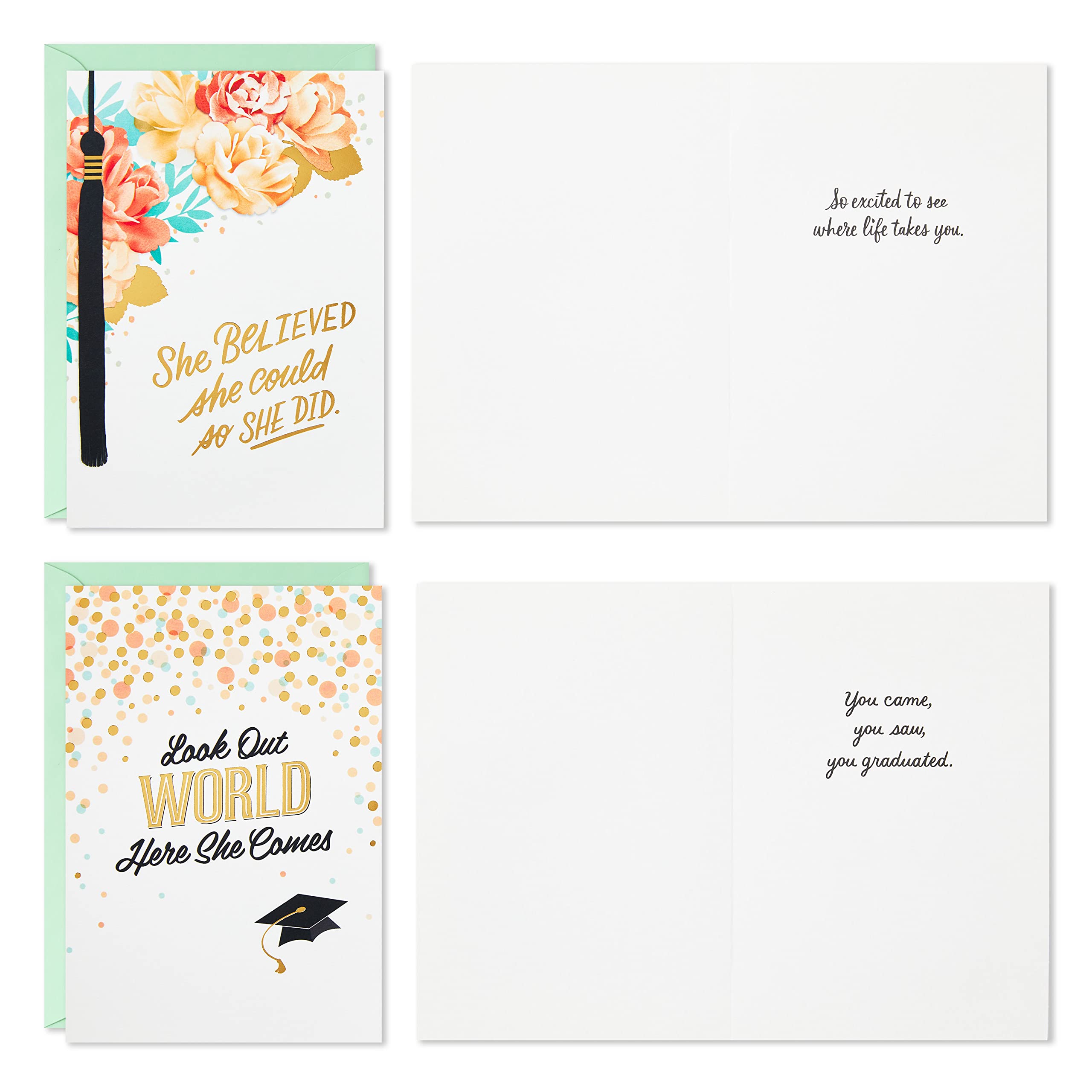 Hallmark Graduation Greeting Cards Set for Women - 16 Inspirational Cards & Envelopes (4 Beautiful Designs) - Perfect for Graduation Gifts, Congratulations & Encouragement - 