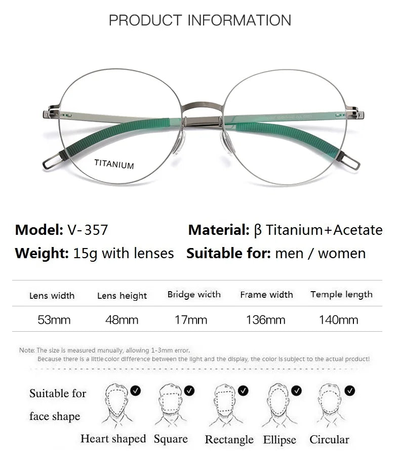 Aimee Unisex Full Rim Round Screwless Titanium Acetate Eyeglasses 2537 - Lightweight & Durable Frame for Reading, Computer Work & Everyday Wear
