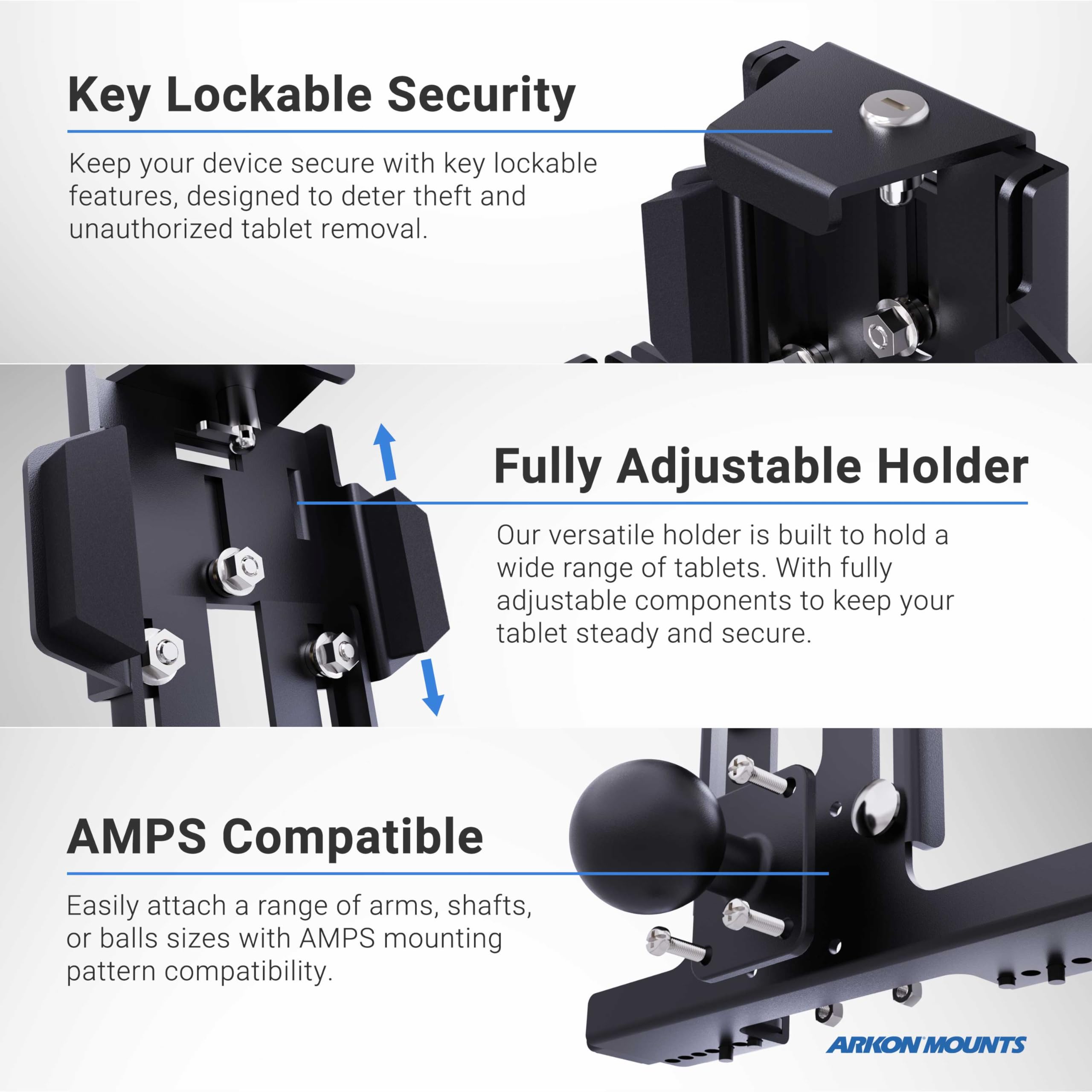 ARKON Heavy-Duty Locking Headrest Tablet Holder for iPad Air 2, iPad Pro - Secure Car Mount for Kids & Travel (Black) - Perfect for Road Trips, Backseat Entertainment & Long Commutes