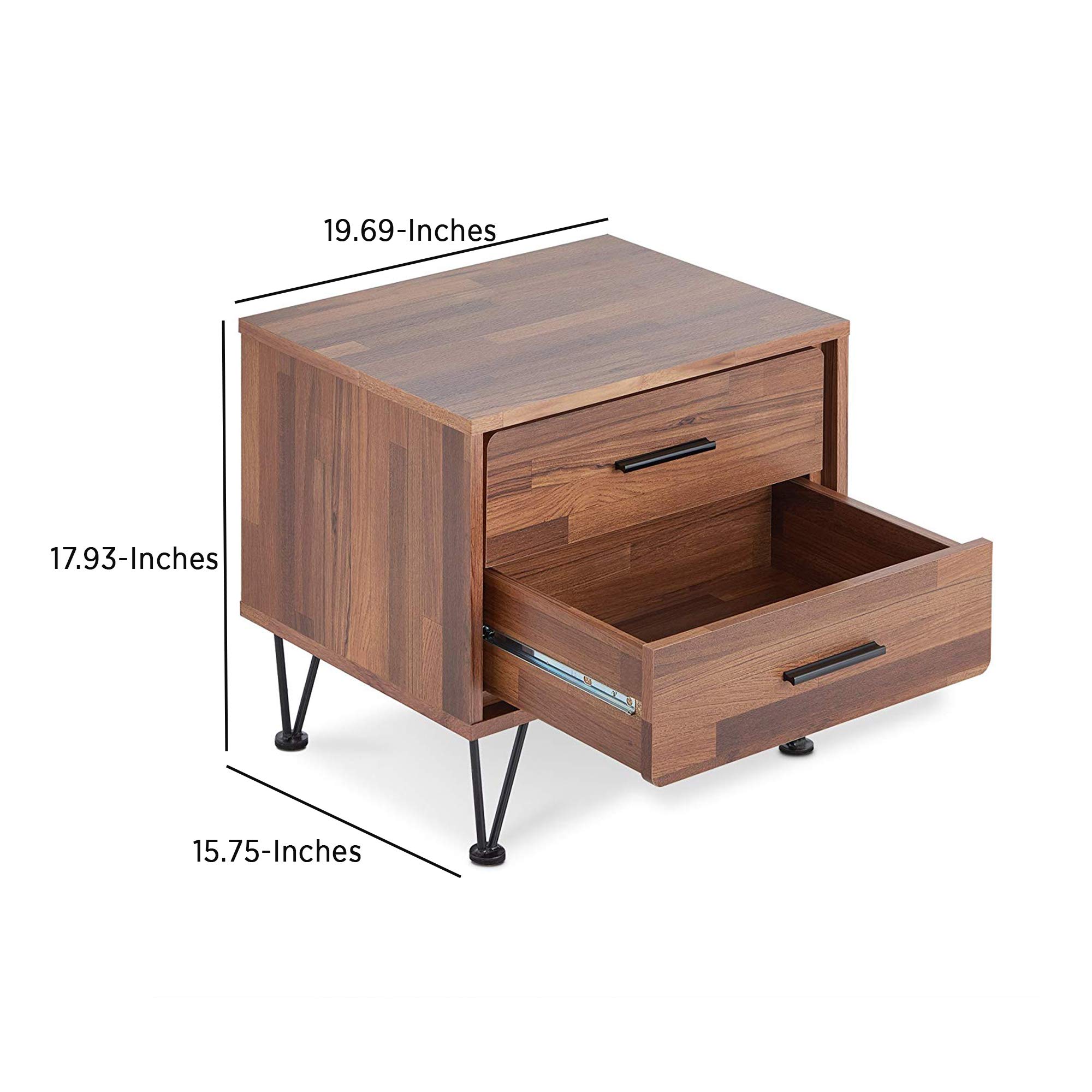 Benzara Contemporary 2-Drawer Wood Nightstand - Solid Wood Bedside Table with Storage - Perfect for Bedroom, Living Room or Guest Room Furniture