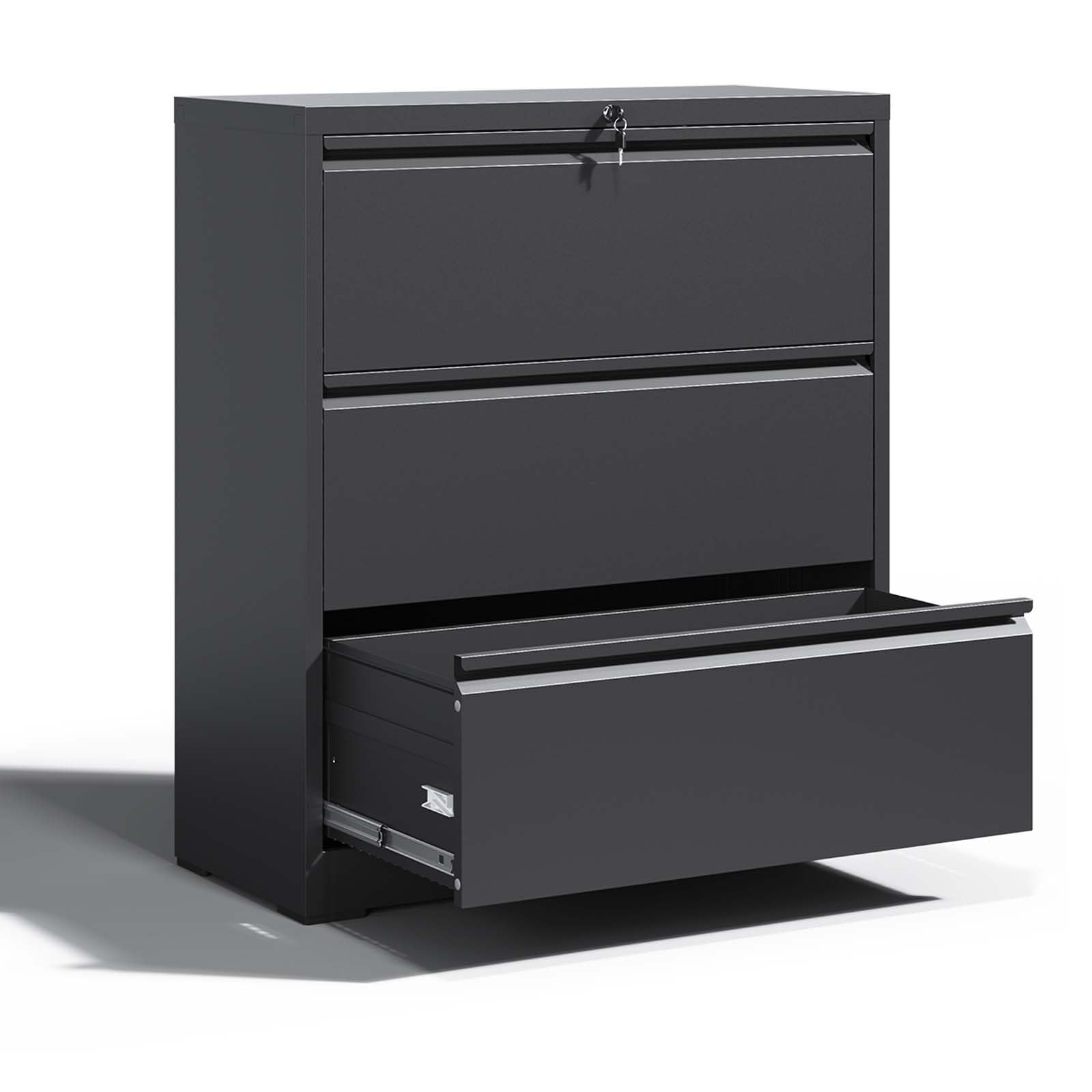 Heavy Duty 3-Drawer Locking Metal Filing Cabinet for Home & Office - Wide Lateral Steel File Cabinet for Legal/Letter Size Documents (Assembly Required) | Perfect for Organizing Office Files, School Records & Home Office Storage