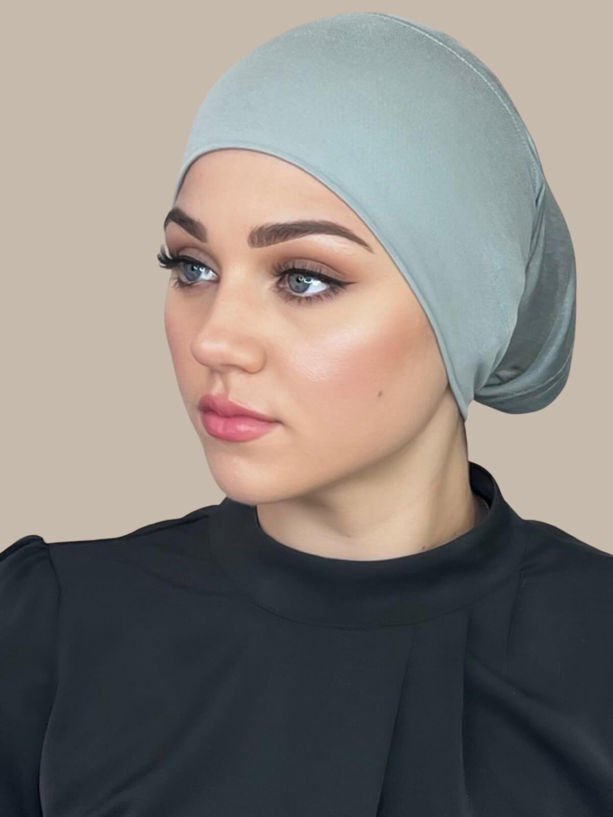 Premium Jersey Underscarf for Hijab - Soft Stone Green Head Cover - Perfect for Daily Wear, Prayer & Modest Fashion