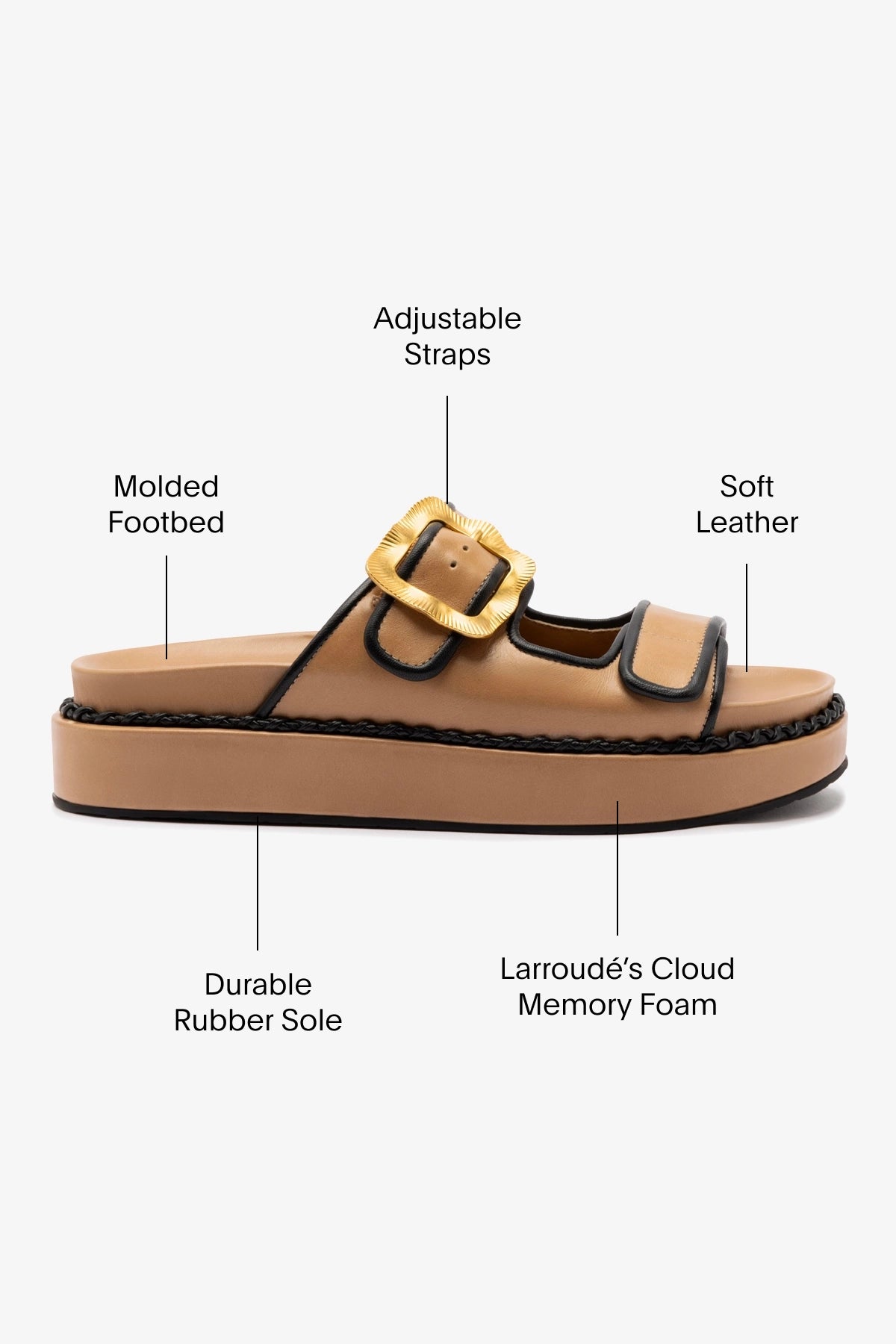 Maui Slide In Sandals for Women - Genuine Hazelnut Leather with Black Trimming - Comfortable & Stylish Summer Shoes for Beach, Vacation & Casual Wear