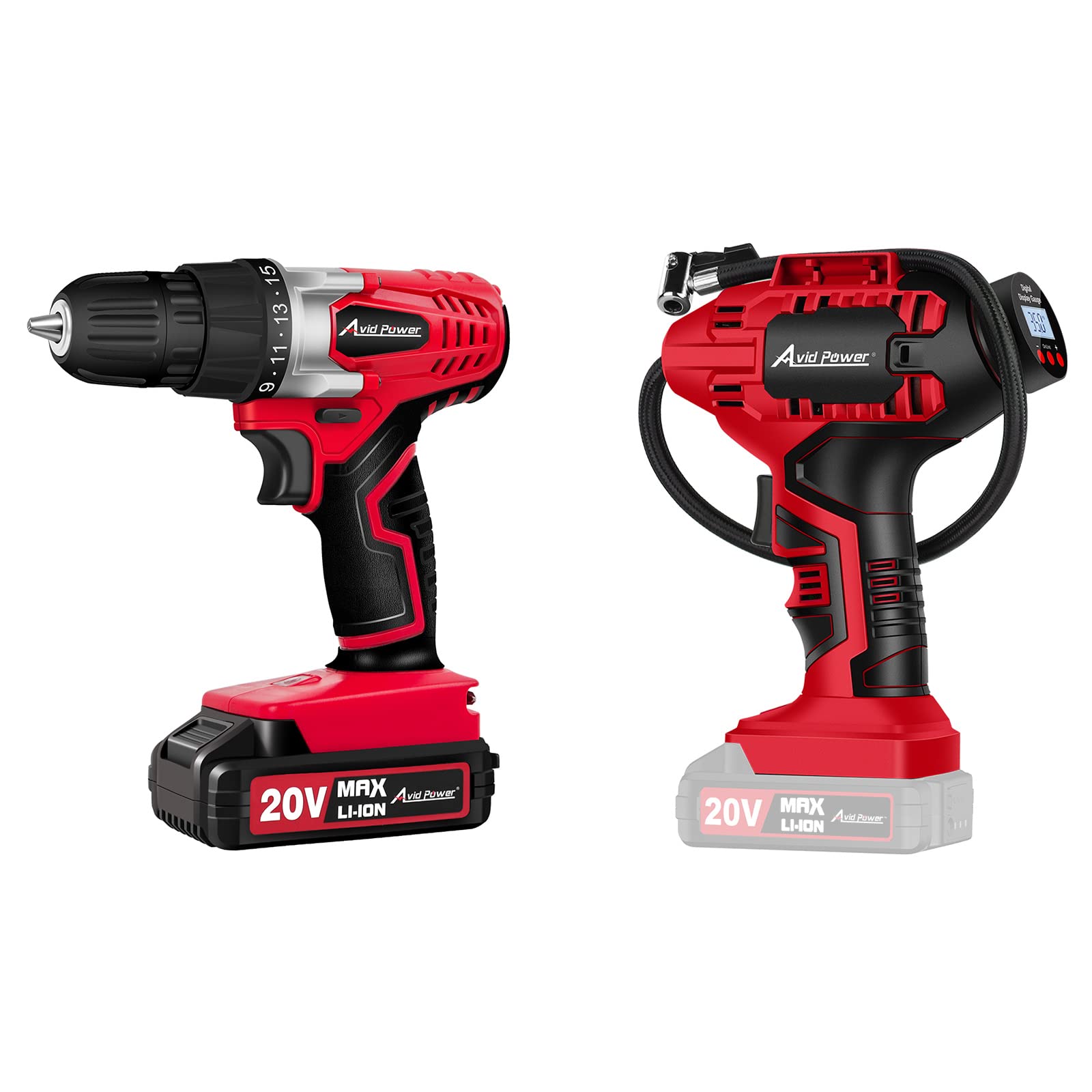 AVID POWER 20V Cordless Drill Set with Battery & Charger + Cordless Tire Inflator Air Compressor - Perfect for Home DIY Projects, Car Maintenance & Emergency Roadside Repairs