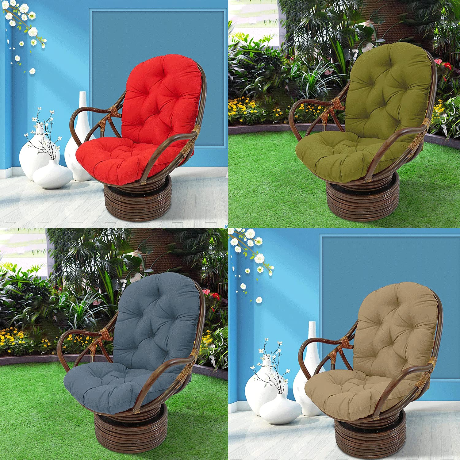 Soft Thicken Washable Rocker Chair Seat Cushion Pads with Pillow - Indoor/Outdoor Replacement Cushions for Recliner, Rattan & Folding Chairs - Durable Twill Fabric - Perfect for Garden, Patio & Living Room Relaxation (No Chair Included)