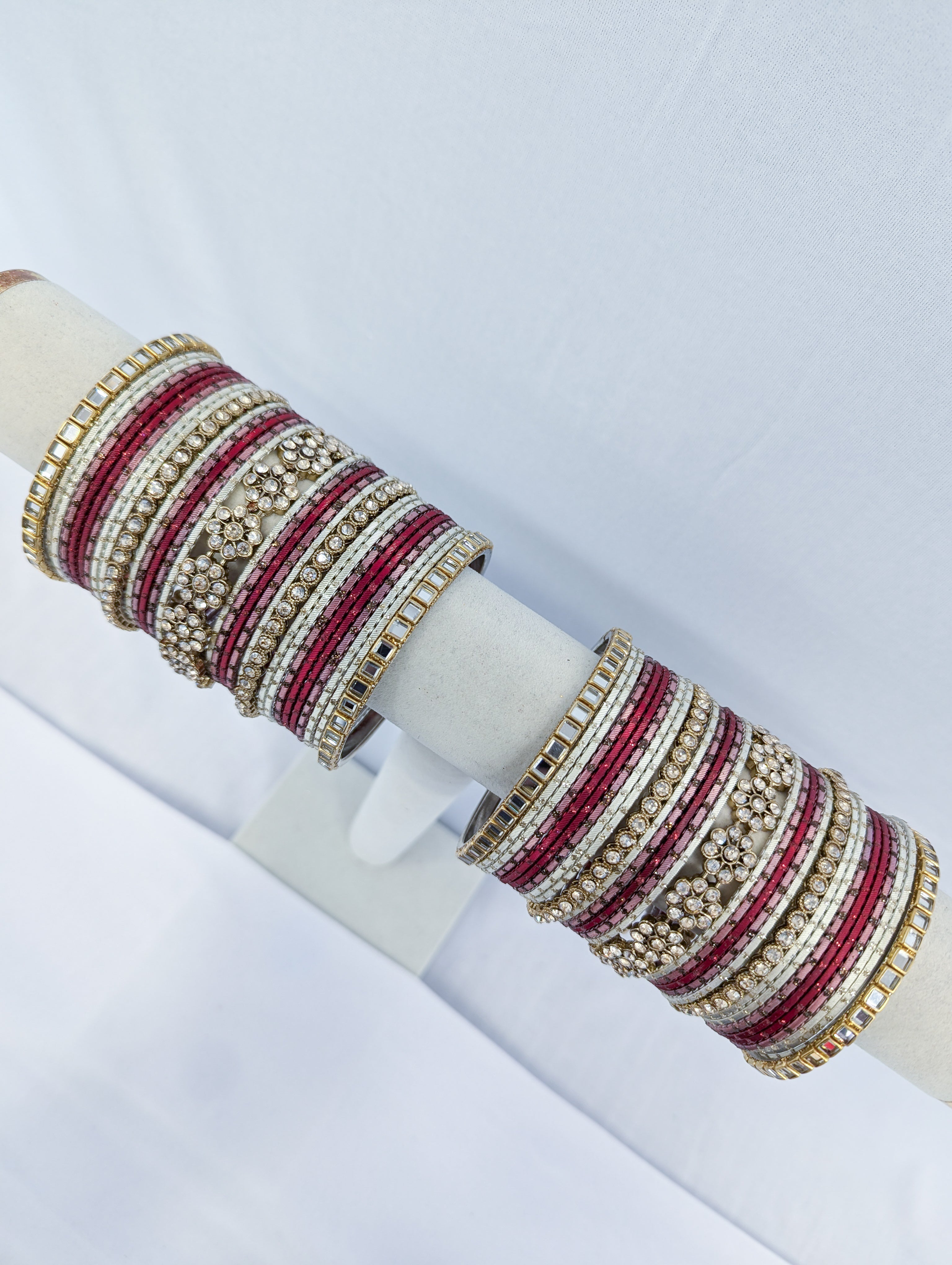 Pink and Ruby Polki Bangles Set of 2 - Traditional Indian Jewelry for Women - Perfect for Weddings, Festivals & Special Occasions