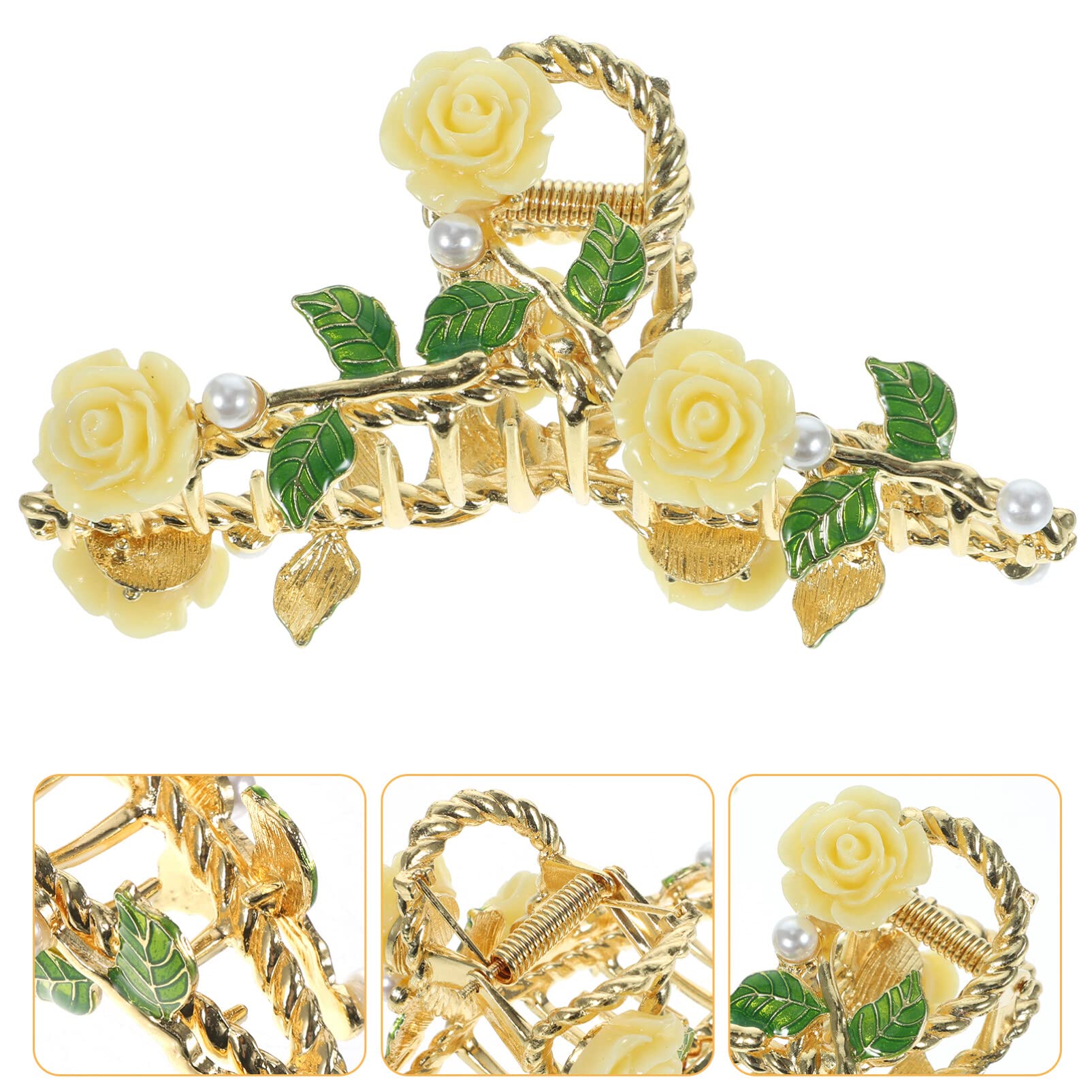 EXCLUZO Large Rose Hair Claw Clip for Women - Yellow Hair Clamp Hair Accessory for Girls, Perfect for Ponytails, Buns and Updos
