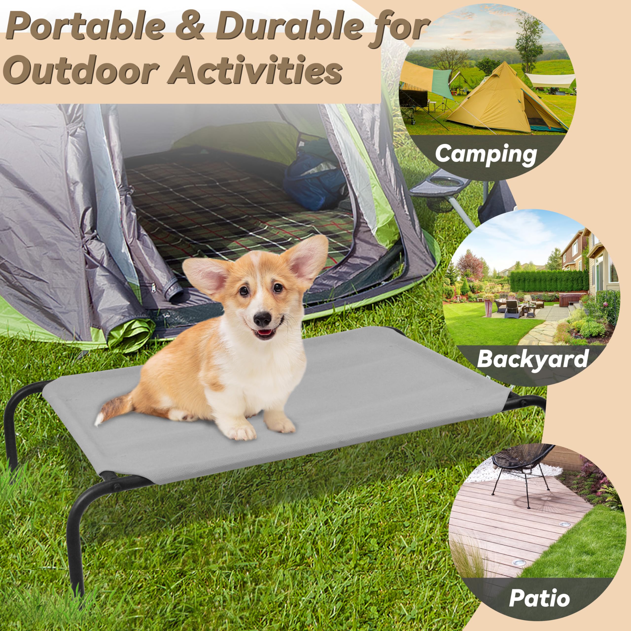 PHYEX Elevated Dog Bed for Small Dogs - Breathable Mesh Cooling Cot with Sturdy Steel Frame - Indoor & Outdoor Pet Bed - Non-Slip, Easy to Clean - 33 Inch Grey - Perfect for Patio, Camping & Hot Weather Use