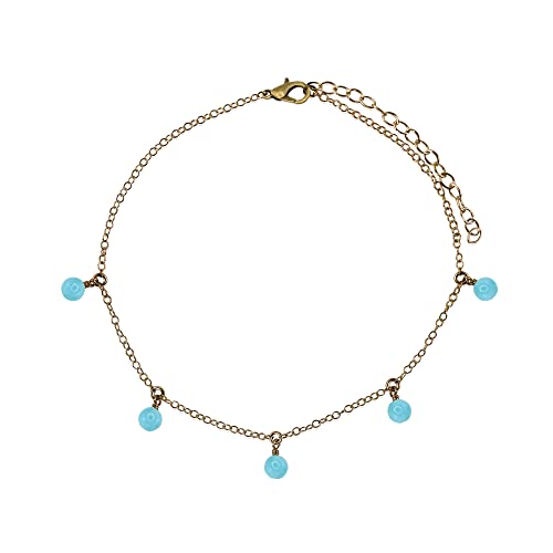 Larimar Bead Drop Anklet in Bronze - Handmade Adjustable Ankle Bracelet for Women, Boho Beach Jewelry Gift for Summer Vacation & Yoga Outfits