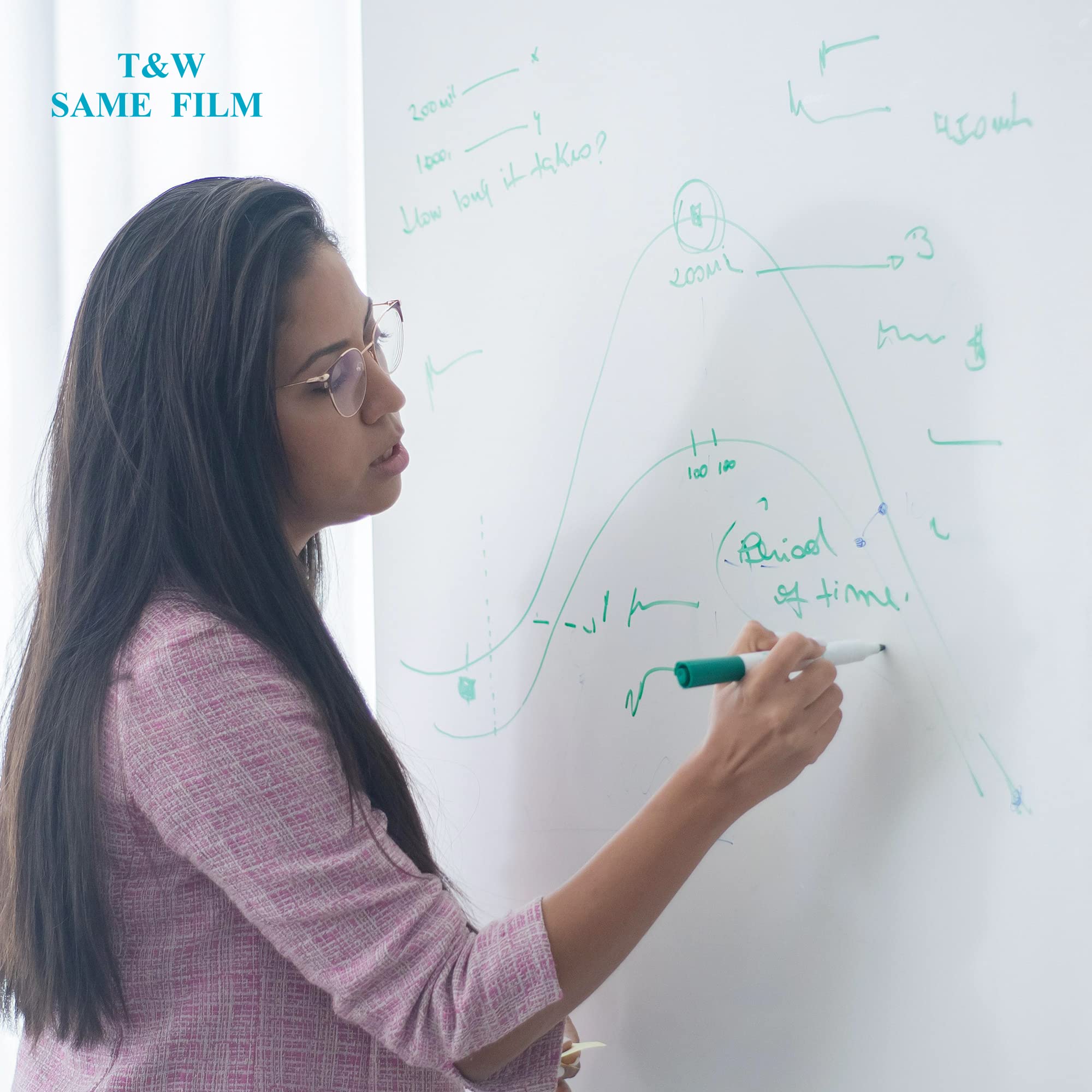 T&W SAME FILM Whiteboard Sticker for Wall - Self Adhesive Dry Erase Board Paper with 1 Marker - 17.3