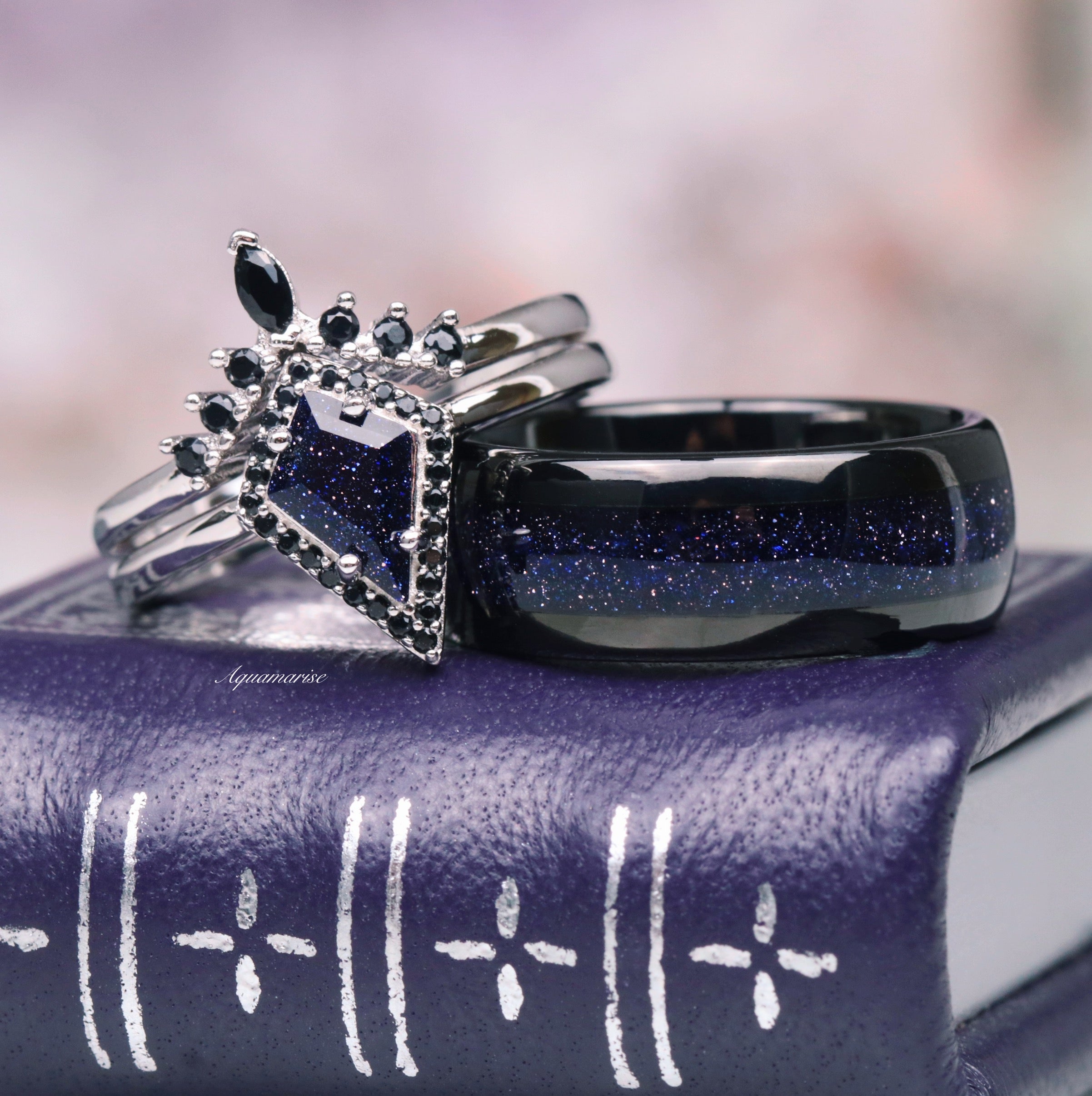Starry Night Engagement Ring Set - Sterling Silver Wedding Band for Women, 925 Silver Promise Ring with Cubic Zirconia, Perfect for Proposals, Anniversaries & Romantic Gifts