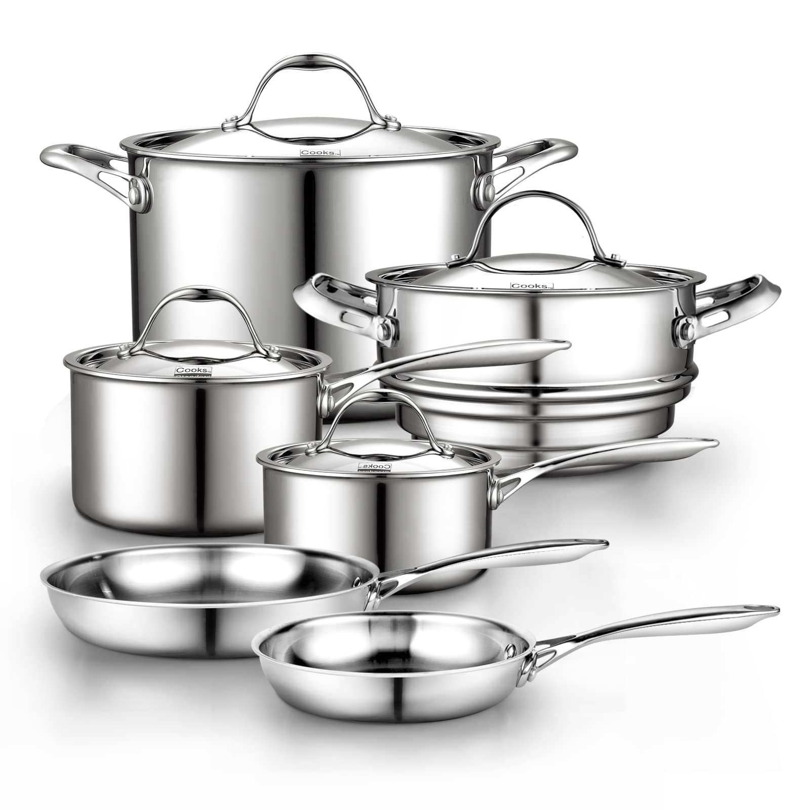 Premium 10-Piece Stainless Steel Cookware Set - Multi-Ply Clad Pots & Pans with Stay-Cool Handles | Dishwasher & Oven Safe up to 500°F | Professional Kitchen Essentials for Home Chefs | Perfect for Sautéing, Boiling & Baking