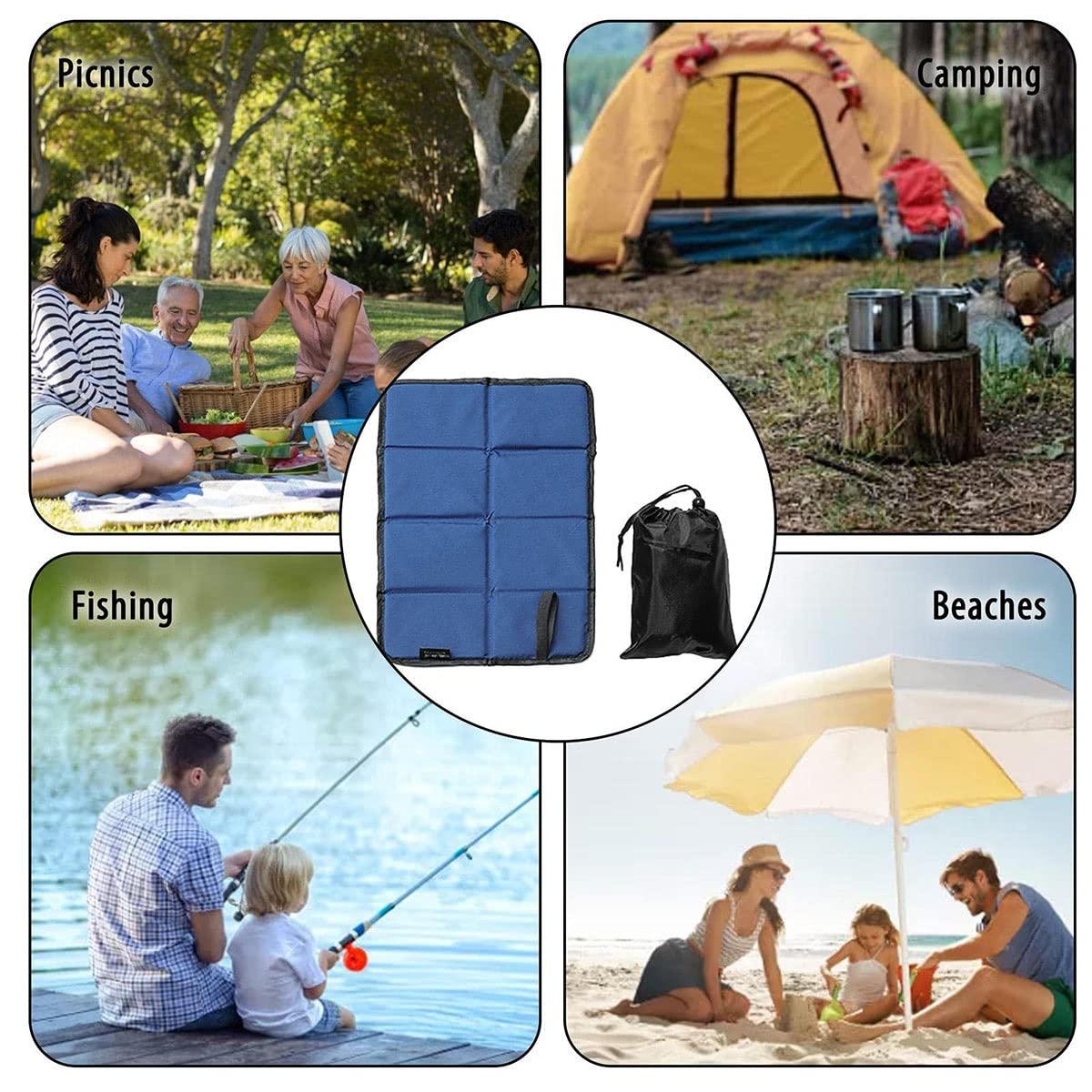 Waterproof Foldable Stadium Seat Cushion - Portable Outdoor Seat Pad for Camping, Picnic, Travel & Backpacking - Comfortable Bleacher Seat with Foam Padding (Blue) - Perfect for Sports Events, Hiking & Beach Outings