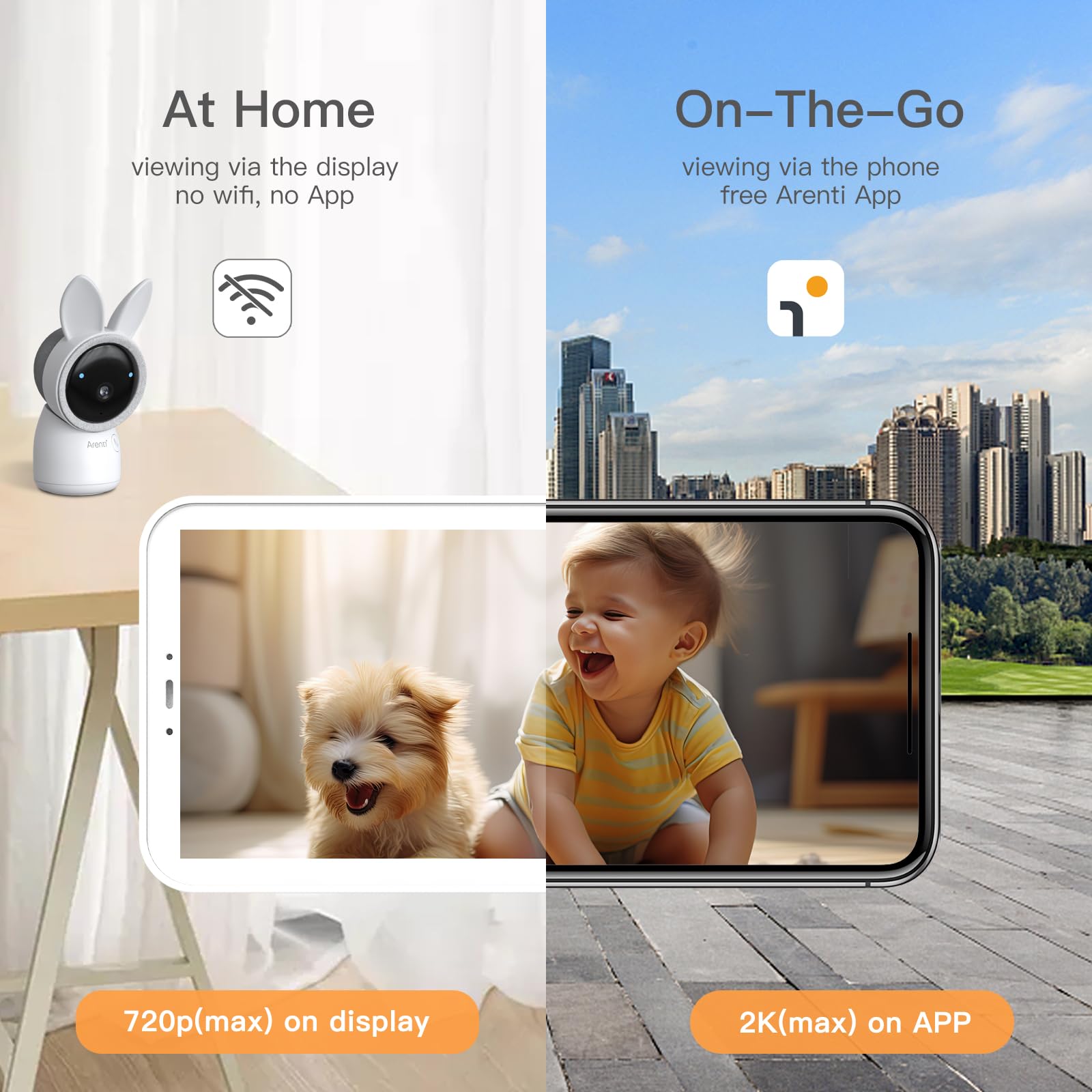 ARENTI 2K Smart Baby Monitor with 5-Inch Wireless Display | Night Vision, Lullabies, Cry & Motion Detection | Nursery Camera with Two-Way Audio & Temp/Humidity Sensor | Perfect for Newborns, Toddlers & Home Security