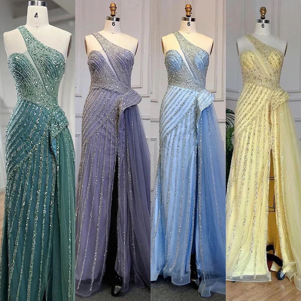 Serene Hill Lilac Mermaid Evening Gown with Overskirt - Elegant One Shoulder Beaded Prom Dress for Women | Luxury Party Wear for Weddings, Galas & Formal Events