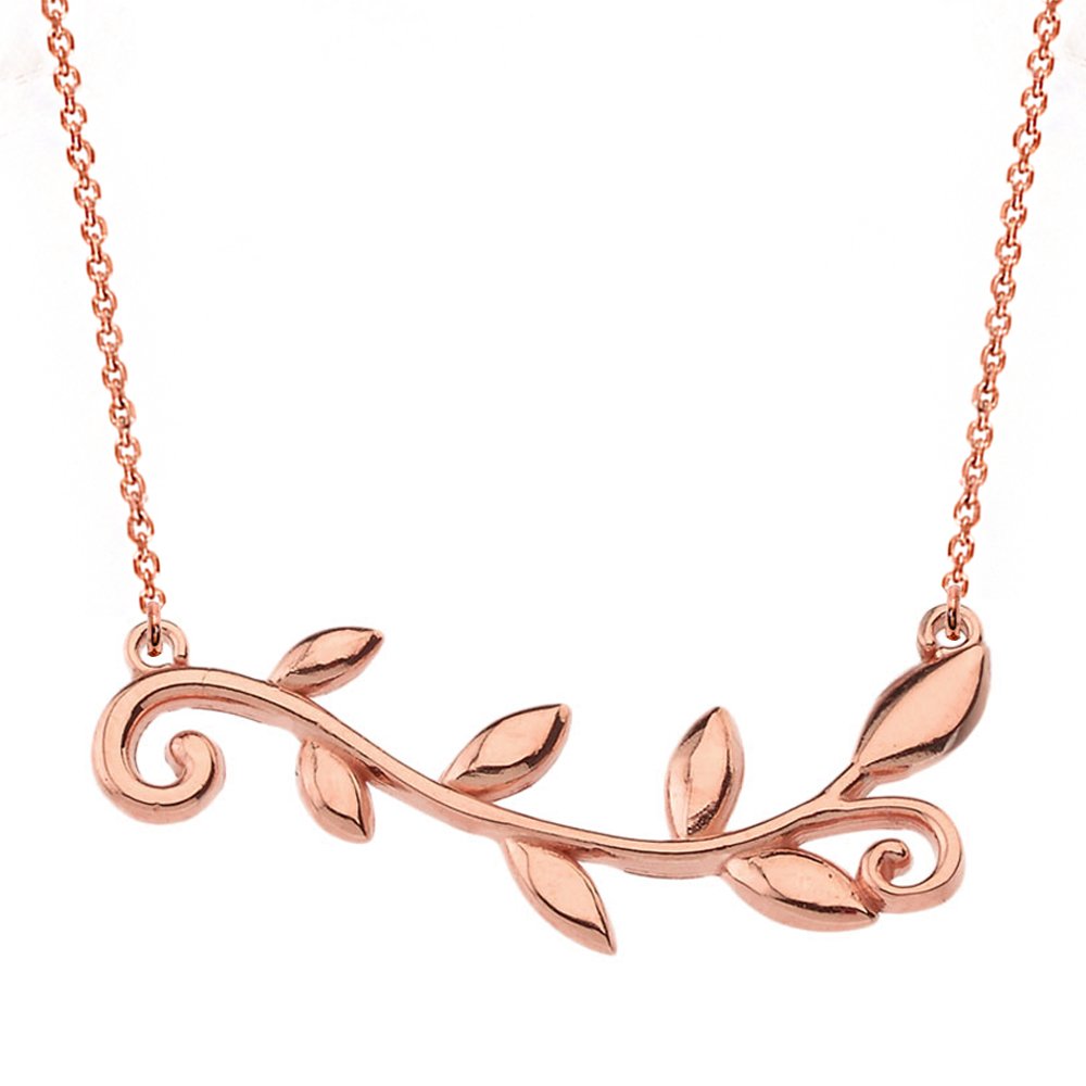 14K Rose Gold High Polish Olive Branch Necklace for Women - Elegant Layering Piece for Everyday Wear & Special Occasions