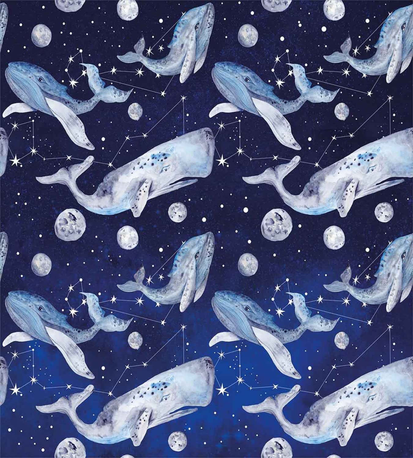 Ambesonne Whale Duvet Cover Set - Twin Size 2-Piece Bedding with 2 Duvet Covers & 2 Pillowcases - Outer Space Cosmos Design with Whales, Fishes and Planets - Navy Purple Grey - Perfect for Kids' Room, Teen Bedroom or Space-Themed Decor