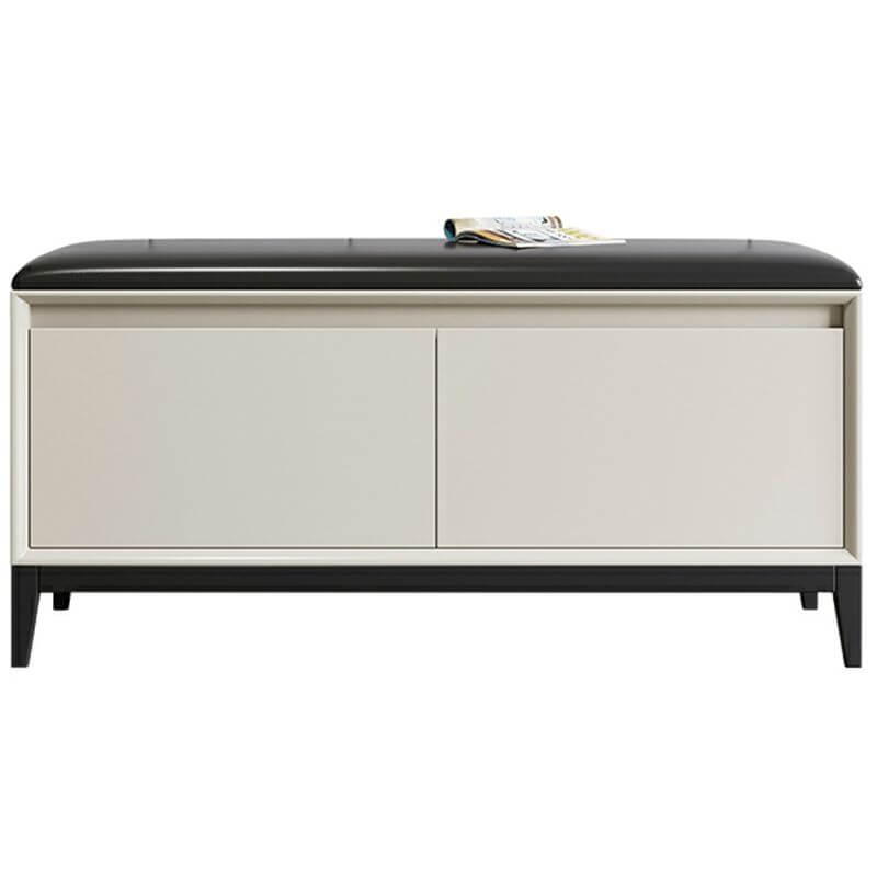 Modern Black Faux Leather Rectangle Storage Ottoman with Wood Frame and Nailhead Trim - Stylish Living Room Footrest, Bedroom Bench & Hidden Storage Solution for Home Decor