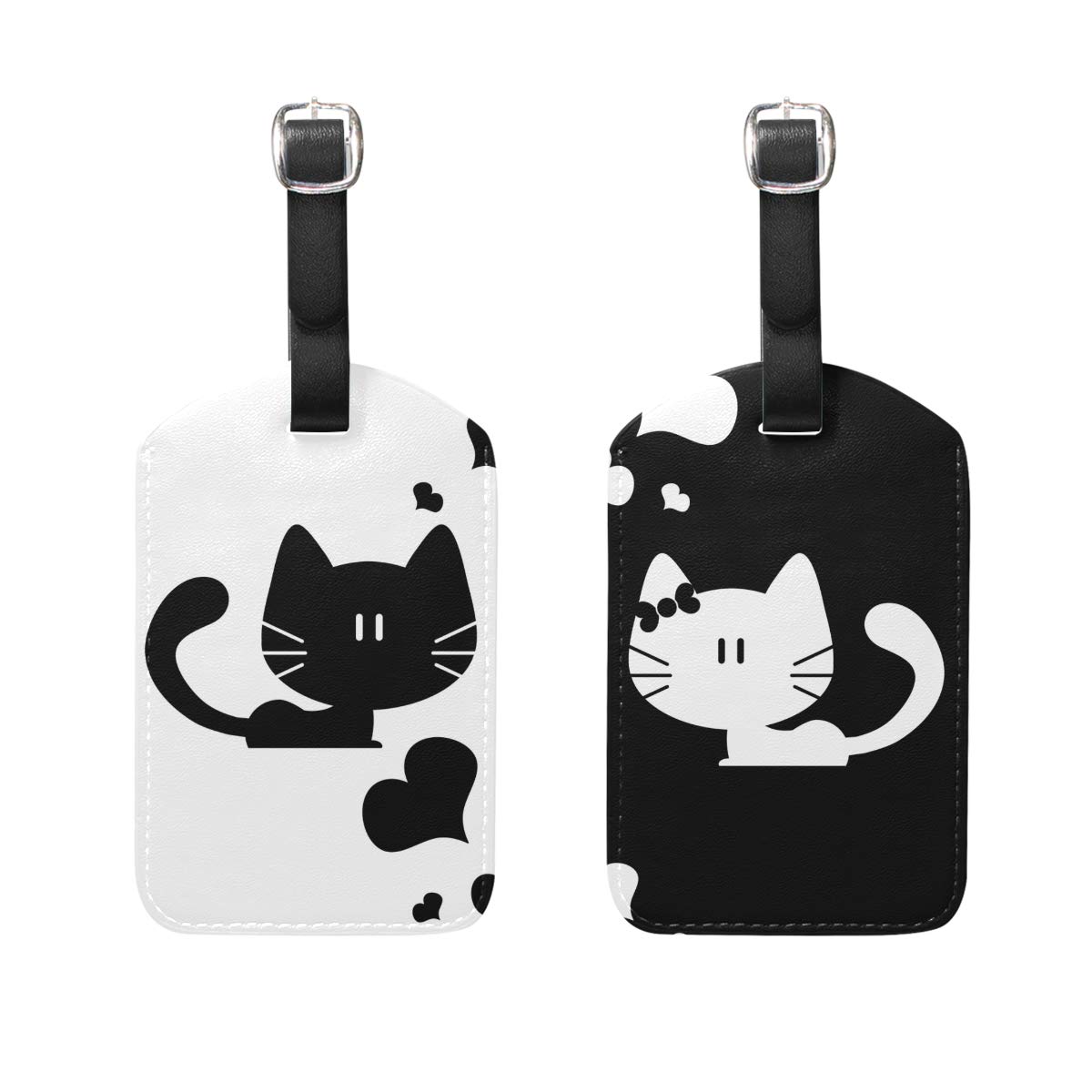 Stylish PU Leather Luggage Tags for Couples - Personalized Travel Name Card Holders for Suitcases & Bags | Perfect for Honeymoon Trips & Romantic Getaways