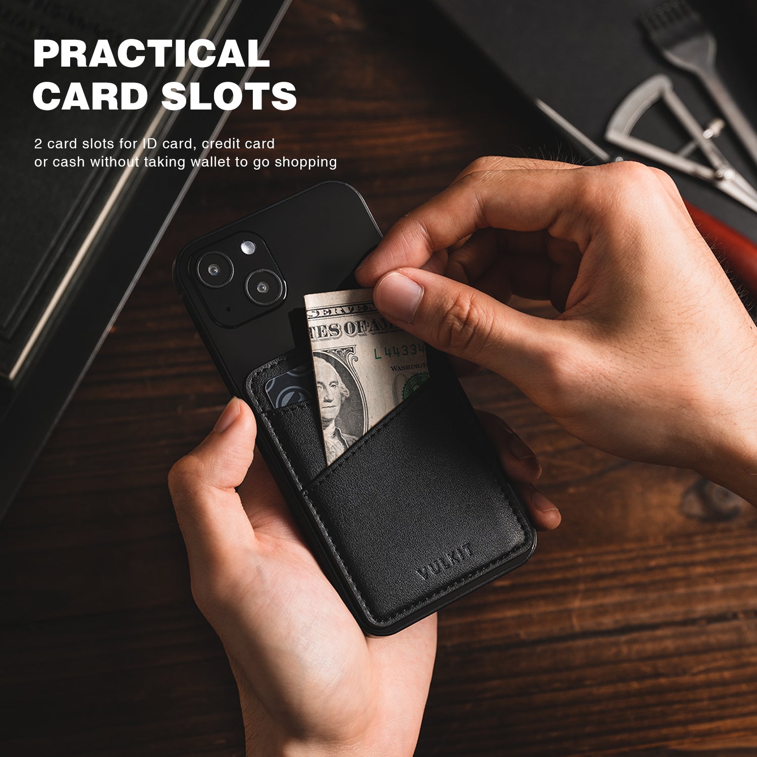 VPA101 Slim Leather Adhesive Phone Card Holder - RFID Blocking Wallet for Credit Cards & IDs - Perfect for Travel, Work, and Everyday Use