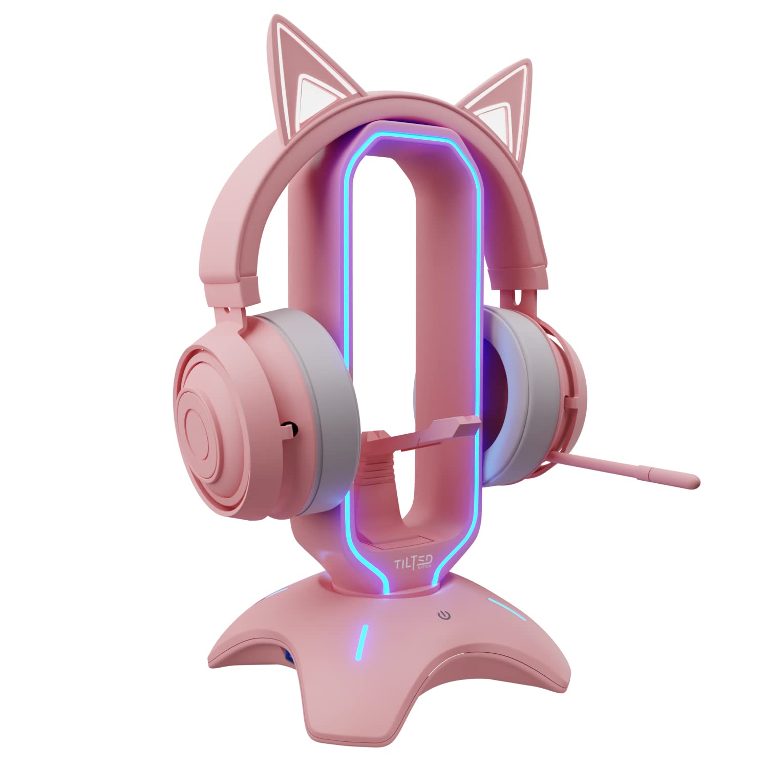 Tilted Nation RGB Gaming Headset Stand with Mouse Bungee & USB Hub Charger - 3-in-1 Pink Gaming Accessory - Perfect Headphone Holder for Desk Setup - Ideal for PC, PS5, Xbox Gaming Stations & Streaming Battlestations