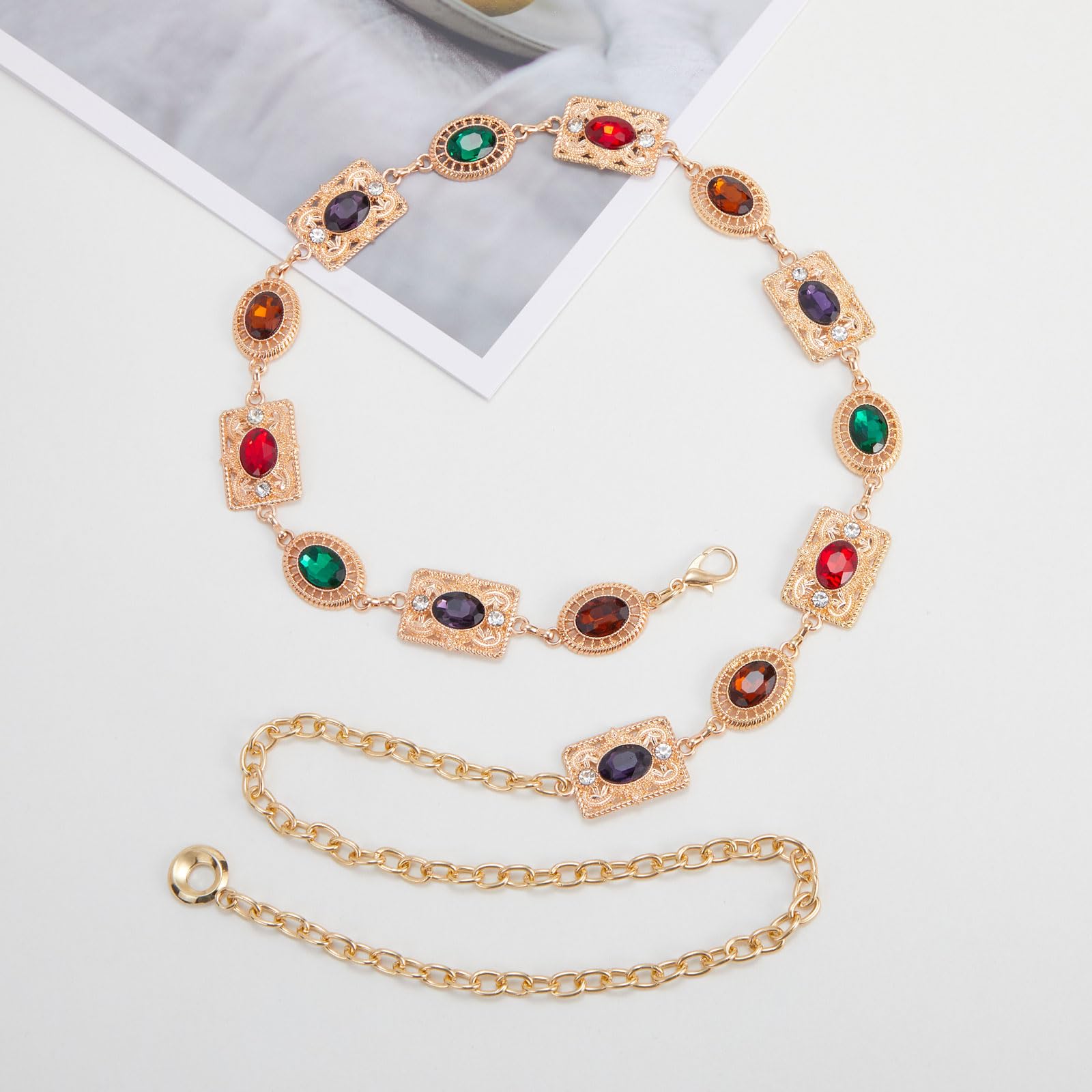 Women's Metal Waist Chain Belt with Crystal Accents - Elegant Body Jewelry for Dresses, Parties & Special Occasions
