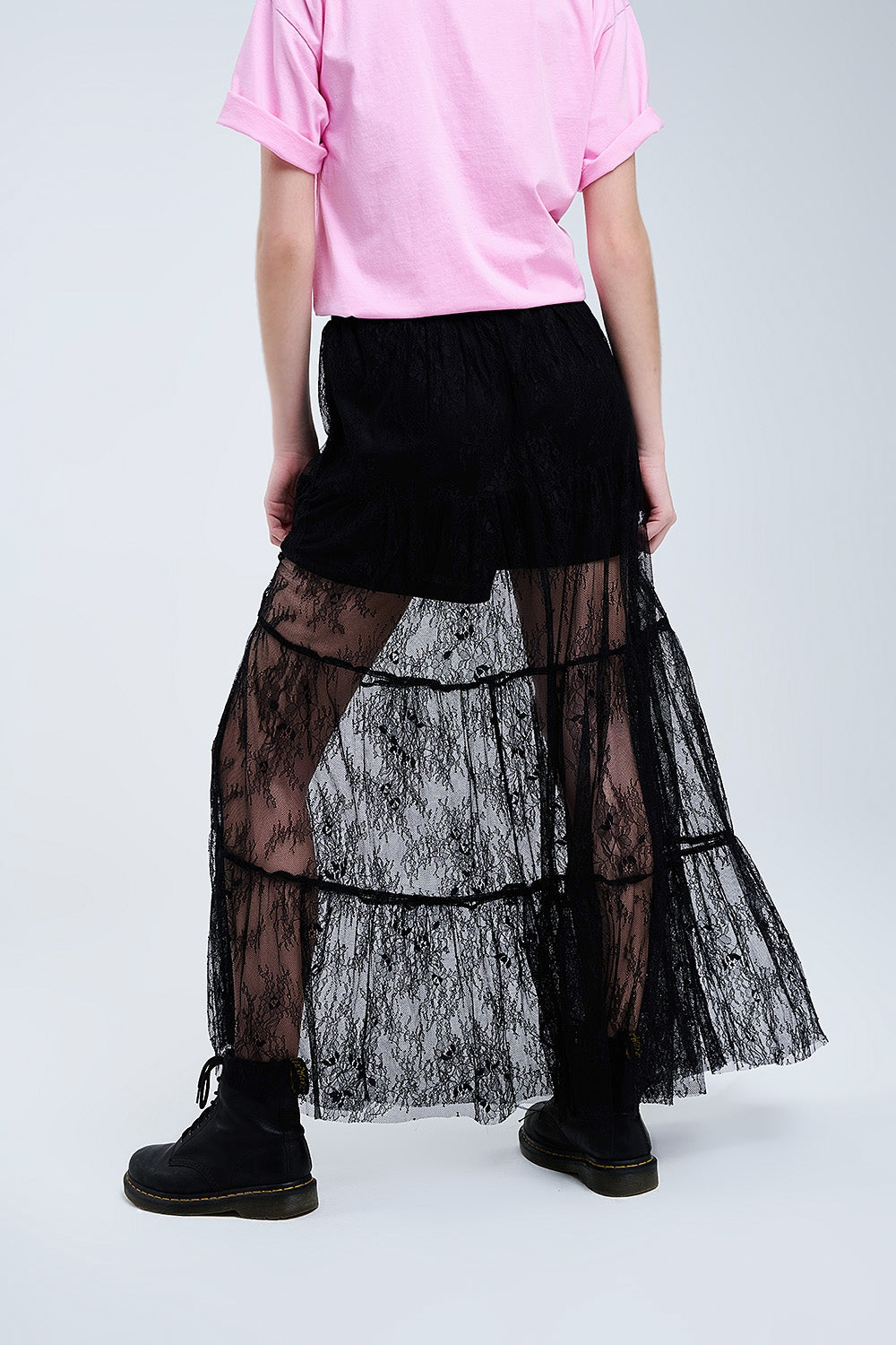 Black Floral Lace Maxi Skirt - Elegant Long Skirt for Women, Perfect for Weddings, Parties, and Special Occasions