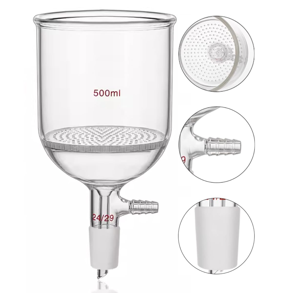 Premium Borosilicate Glass Buchner Funnel with 24/29 Standard Joint & Perforated Plate - 500ml Lab Filter Funnel for Chemistry Experiments, Vacuum Filtration, and Scientific Research - Durable & Heat-Resistant Glassware for Professional Laboratories