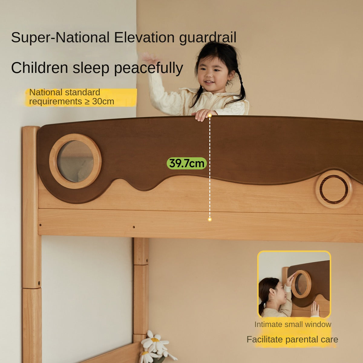 Solid Beech Wood Bunk Bed with Guardrails - Sturdy & Safe for Kids' Bedroom, Dormitory, or Guest Room