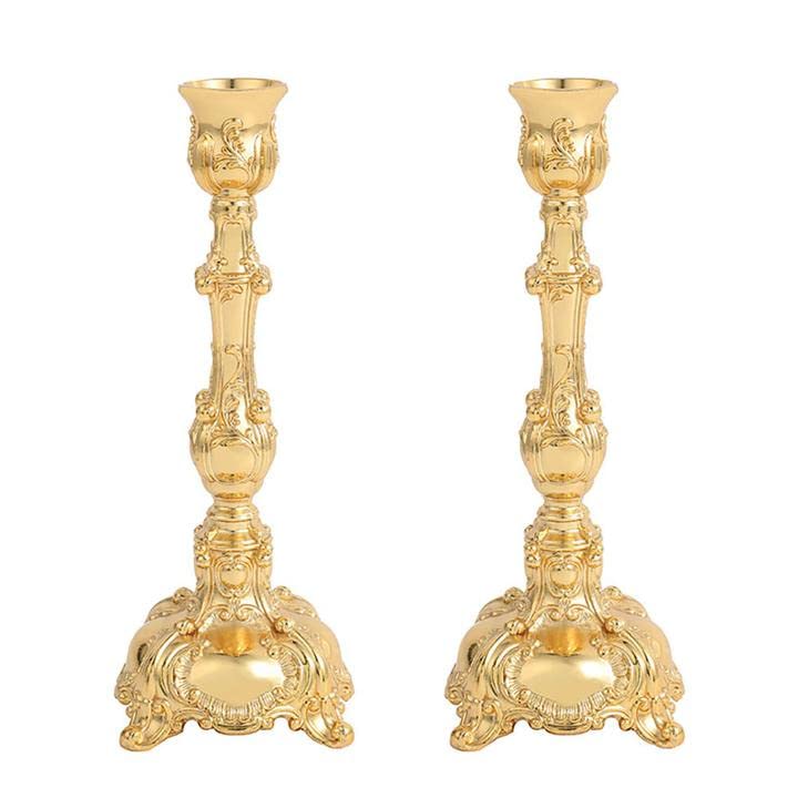 Vintage Gold Plated Candlesticks - Elegant Engraved Candle Holders for Wedding Centerpieces, Home Decor & Romantic Dinners - Perfect for Taper Candles and Special Occasions