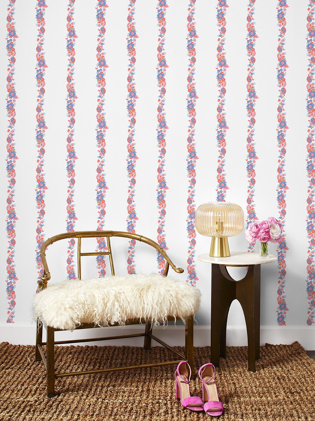 Barbie™ Floral Stripe Wallpaper - Violet Melon Design | Perfect for Nursery, Bedroom & Home Decor