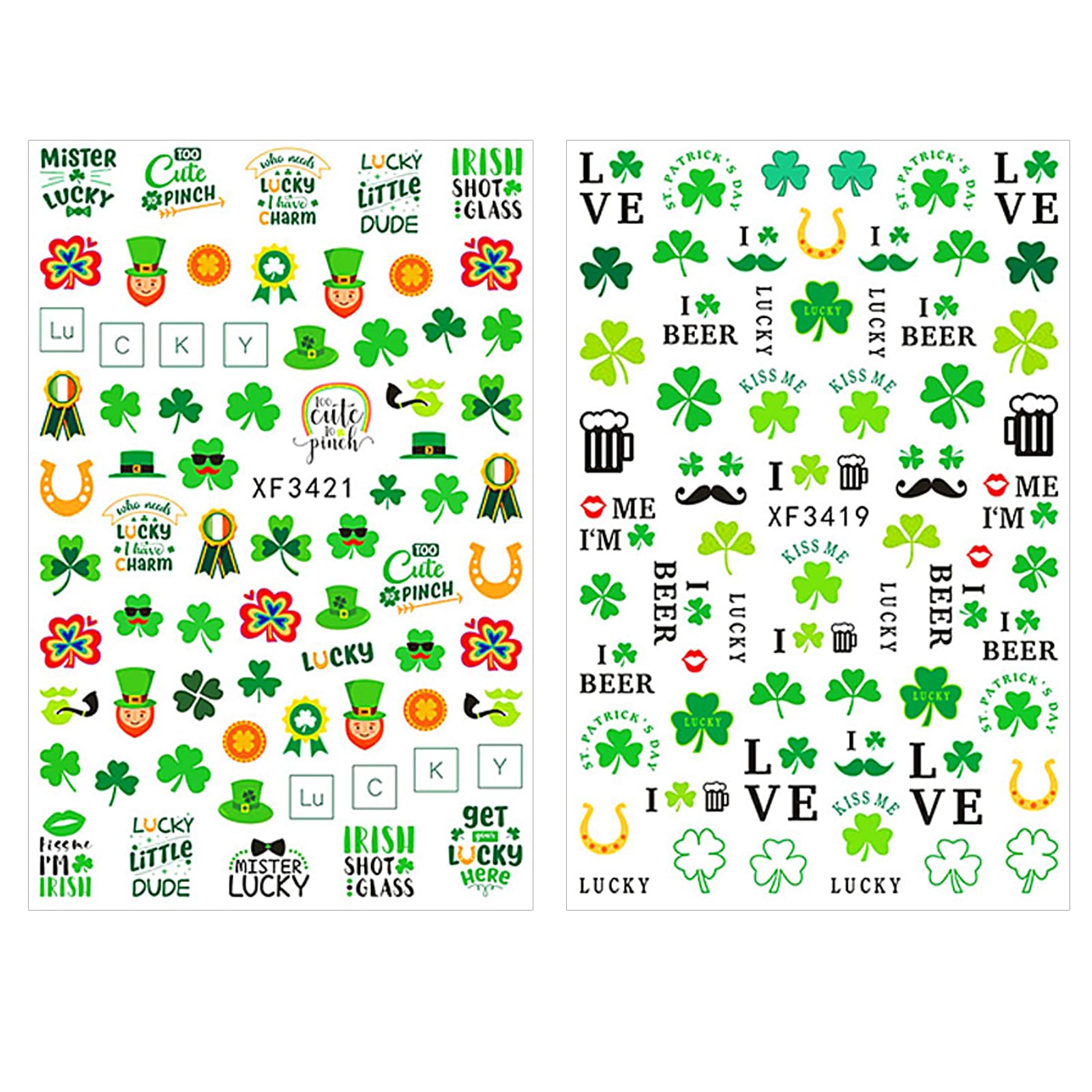 St. Patrick's Day Nail Stickers - 3D Self-Adhesive Shamrock Nail Decals for Women, Green Irish Luck Nail Art Designs (10 Sheets) | Perfect for St. Paddy's Day Parties, Nail Salons & Festive Holiday Manicures