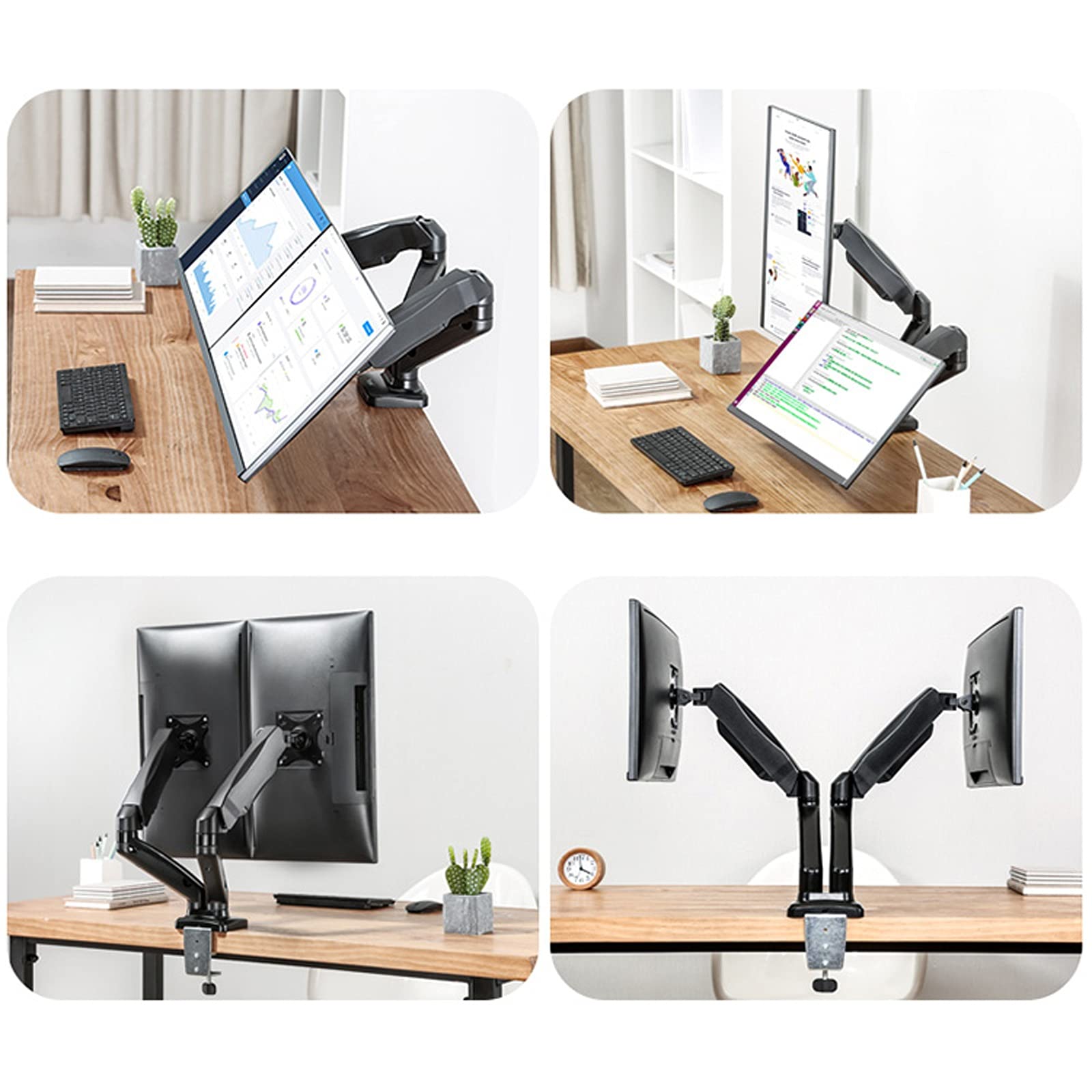 Heavy Duty Dual Monitor Arm Stand - Adjustable Gas Spring Desk Mount for 17