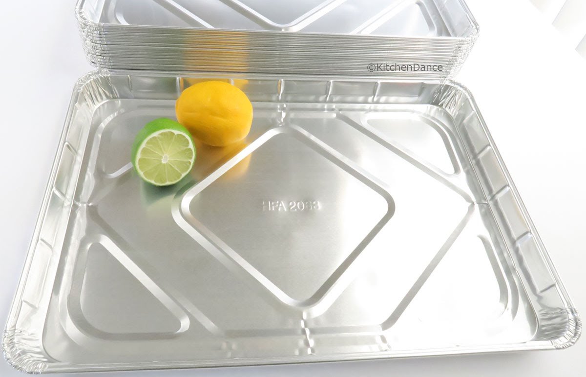 KitchenDance Disposable Aluminum Half Size Sheet Cake Pans - 17.5 x 12.8 Inch Aluminum Foil Baking Pans for Cakes, Cookies, Brownies - Perfect for Baking, Freezing, Serving Food - 100 Count (7300NL) - Ideal for Parties, Catering & Home Baking