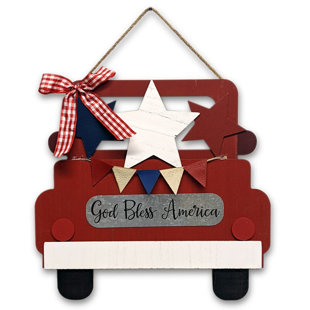 God Bless America Truck Door Hanger - Patriotic Home Decor for Front Door - Perfect for 4th of July, Memorial Day & Veterans Day Celebrations