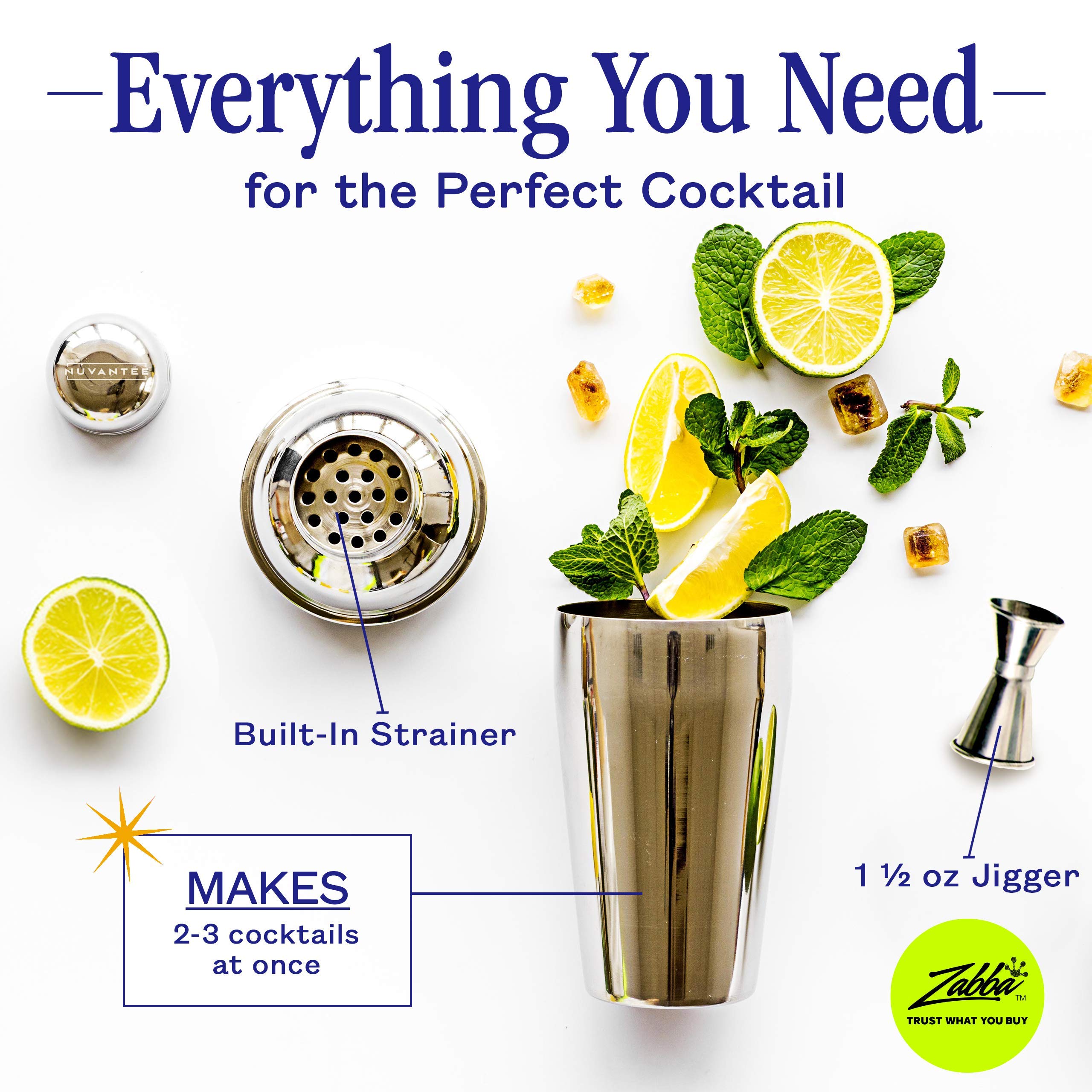 Premium 24 oz Stainless Steel Cocktail Shaker Set with Built-in Strainer & Measuring Jigger - Professional Martini Mixer & Home Bartending Kit for Parties, Bars & Mixology Enthusiasts