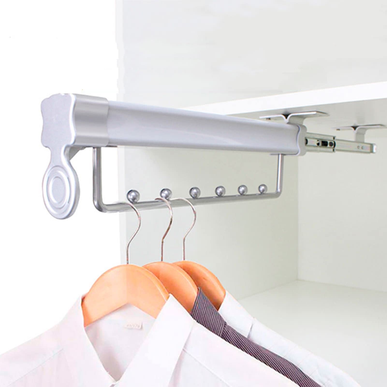 Extendable Clothes Rail with Sliding Track - Adjustable 26-46cm Pull Out Closet Rod, Space Saving Wardrobe Organizer for Pants, Coats & Clothing - Perfect for Small Closets, Bedrooms & Dorm Rooms (31cm Size)