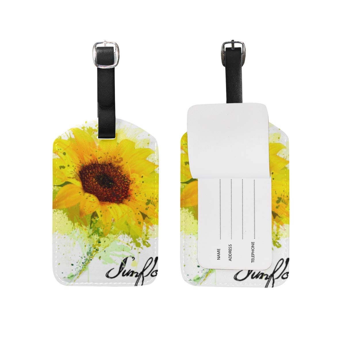 Watercolor Sunflowers Luggage Tags - Durable Travel ID Labels for Suitcases & Bags (1-Piece) - Perfect for Airports, Cruises & Vacation Travel Accessories