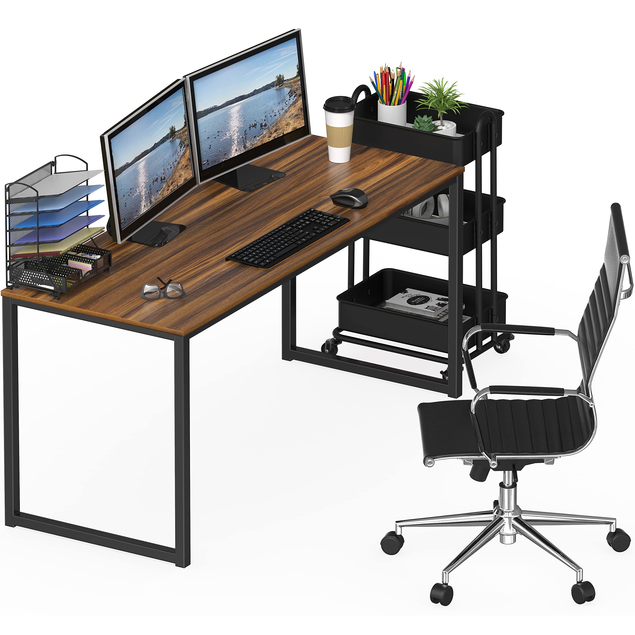 SHW Mission 55-Inch Home Office Computer Desk, Walnut Finish - Modern Writing Desk for Small Spaces, Work from Home Office Furniture, Study Desk for Students & Remote Workers