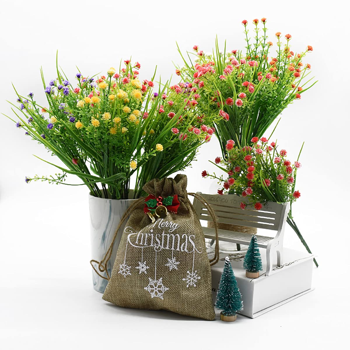 Queenbox 12.6 Inch Artificial Flowers Fake Plastic Plants - White Leaves Branches Bouquet for Wedding Centerpieces, Table Vase Decor, Home & Office Decorations | Perfect for Weddings, Parties, and Home Décor