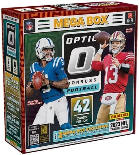 2023 Panini Donruss Optic Football Mega Box with Blue Hyper Prizms - 42 Trading Cards per Box | Collectible NFL Trading Cards for Sports Fans & Card Collectors | Perfect for Gifts, Investments, and Fantasy Football Enthusiasts