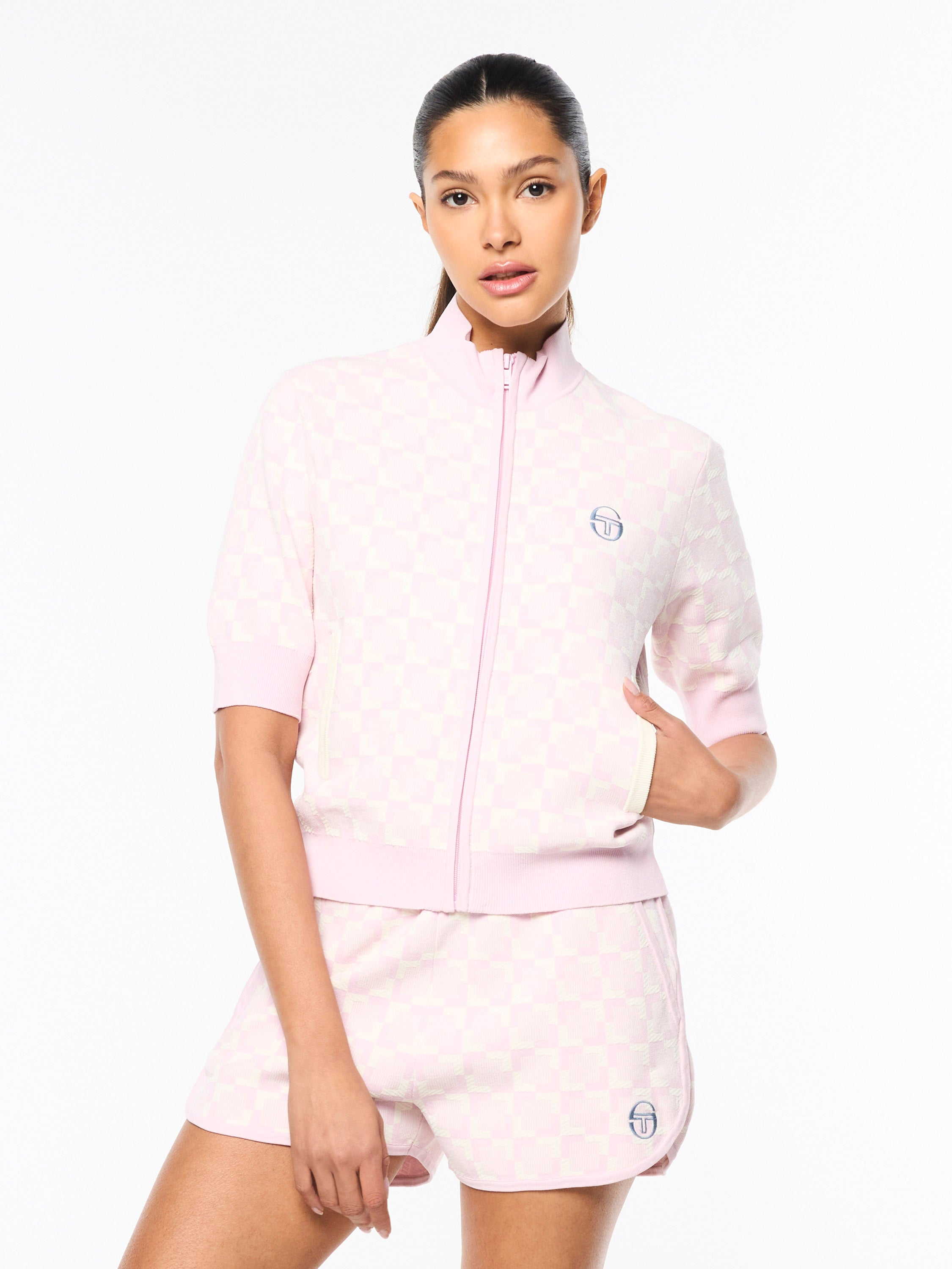 Leila Women's Short Sleeve Track Jacket - Lightweight Athletic Running Hoodie in Pale Mauve for Gym, Jogging & Casual Wear